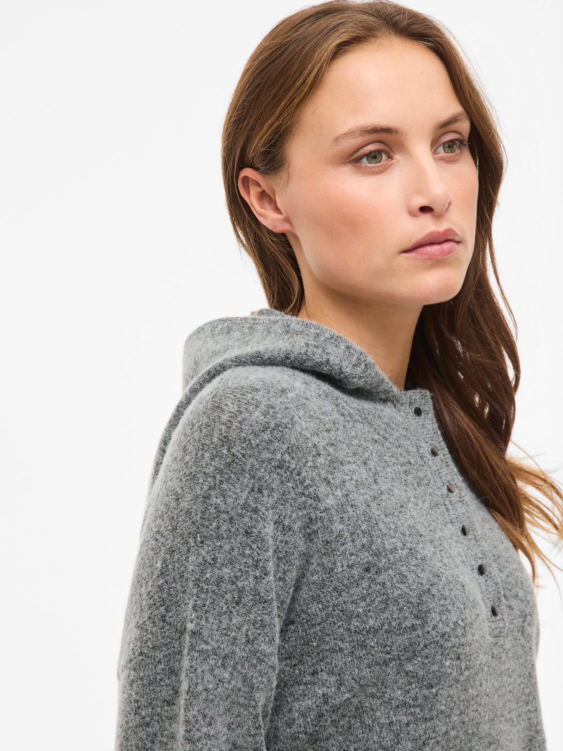 Vicasti strikket hoodie - Medium Grey Melange