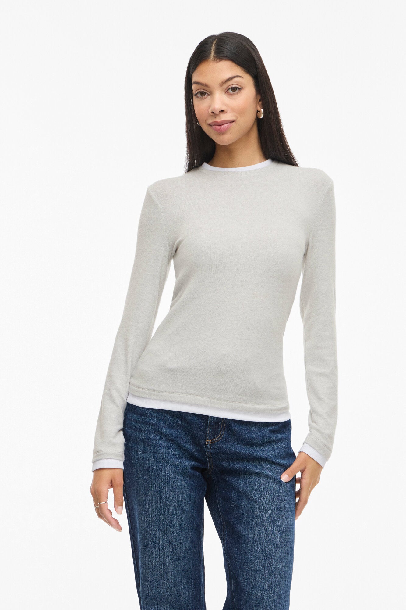 Viadi langærmet t-shirt - Light Grey Melange