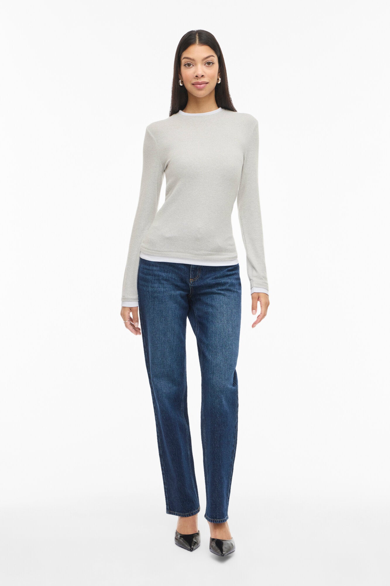 Viadi langærmet t-shirt - Light Grey Melange