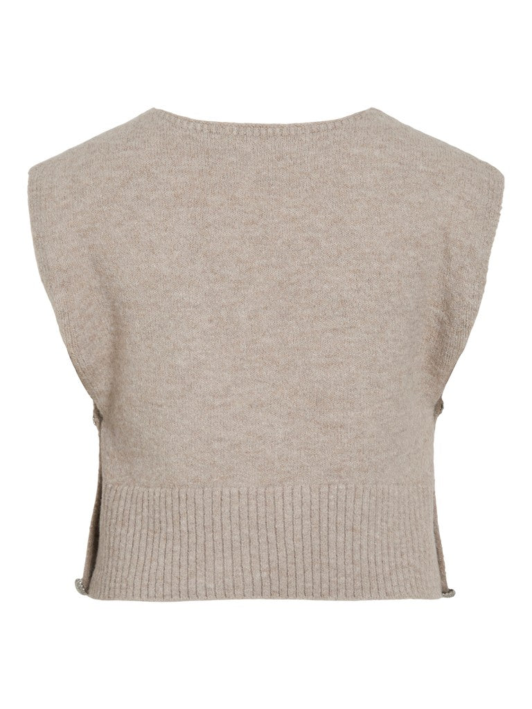 Vilyla strikket v-hals strikvest - Natural Melange