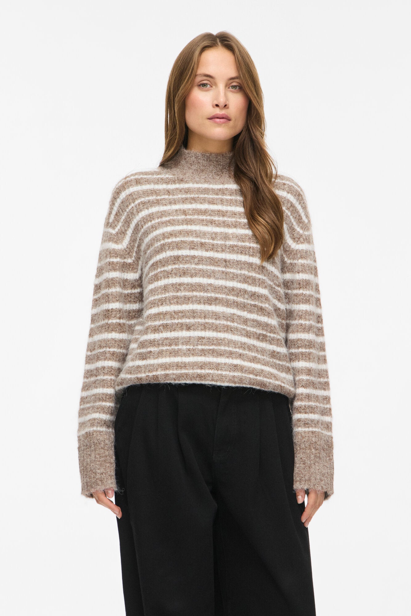 Vimeja L/S Stripe rullekrave – Natural Melange
