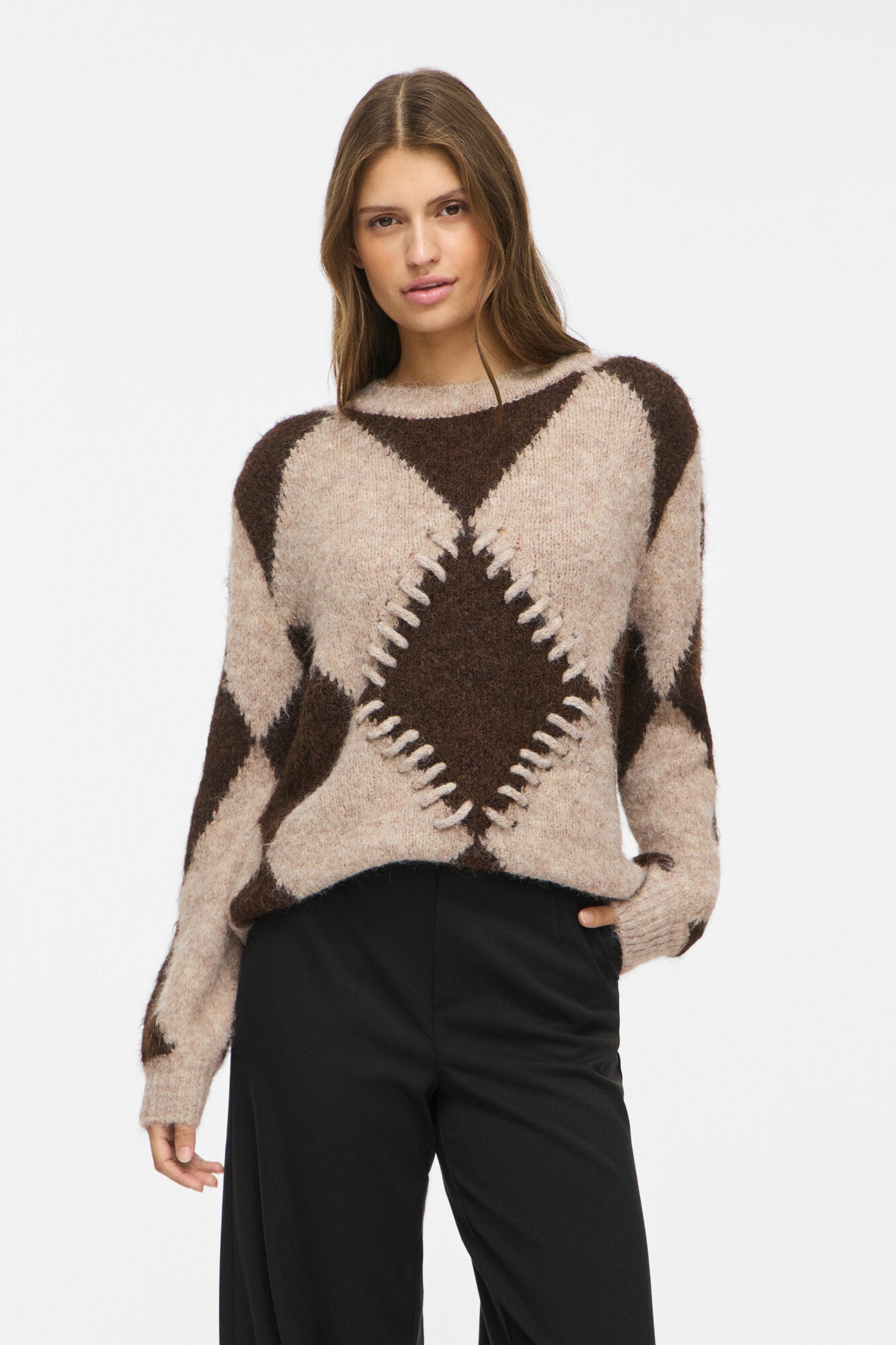 Vitora O-Neck Jacquard striktrøje – Natural Melange