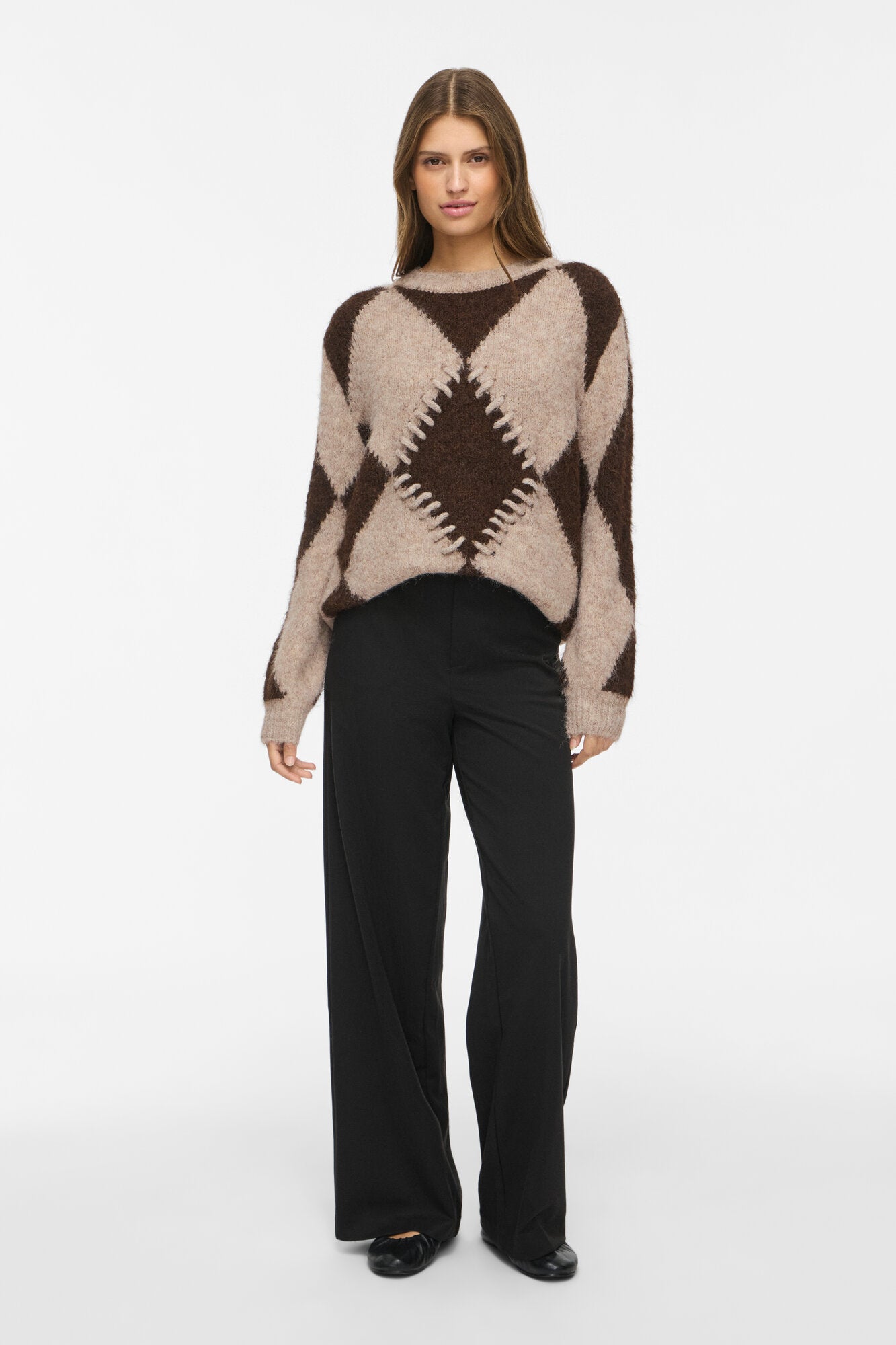 Vitora O-Neck Jacquard striktrøje – Natural Melange