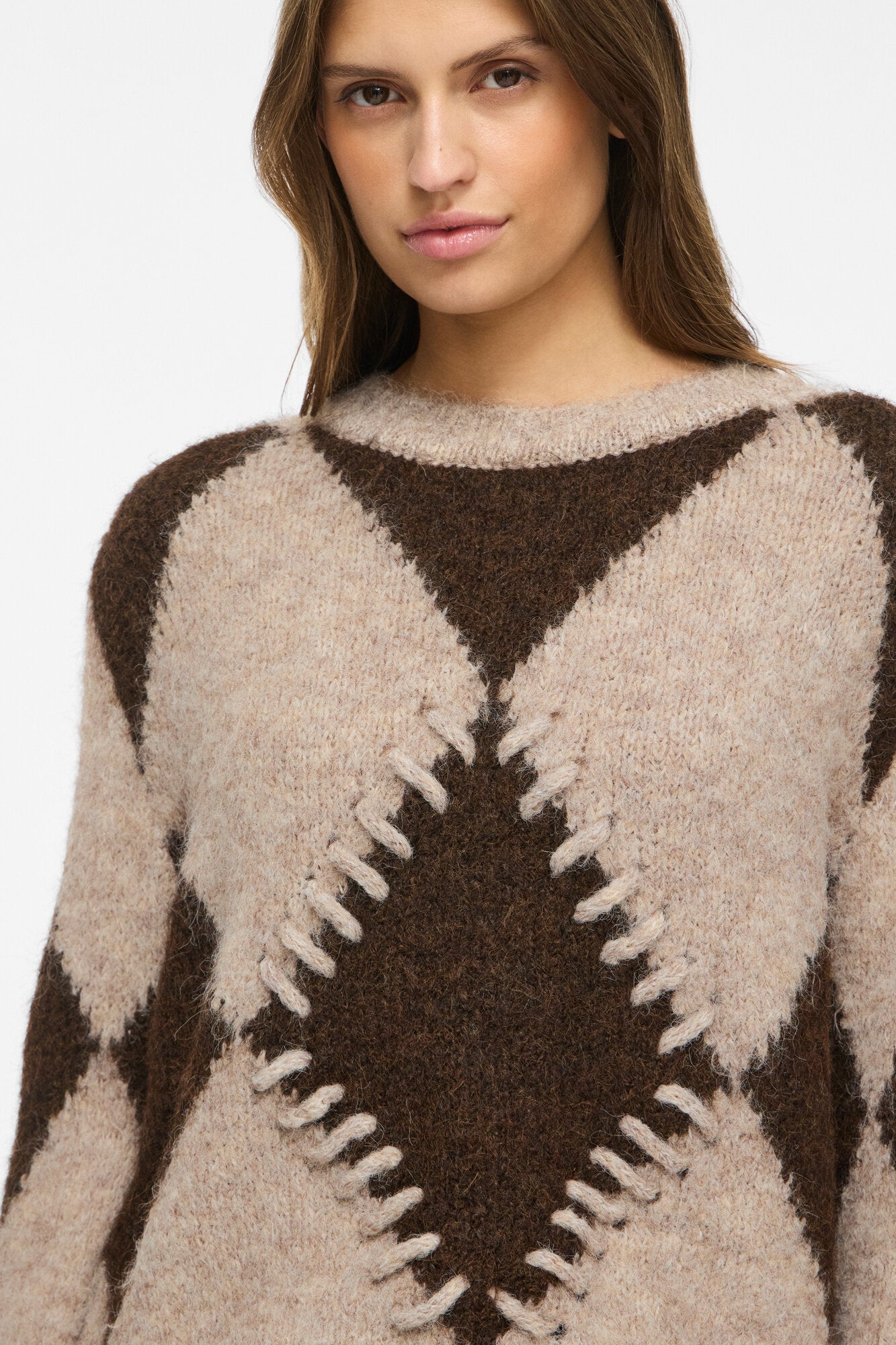 Vitora O-Neck Jacquard striktrøje – Natural Melange