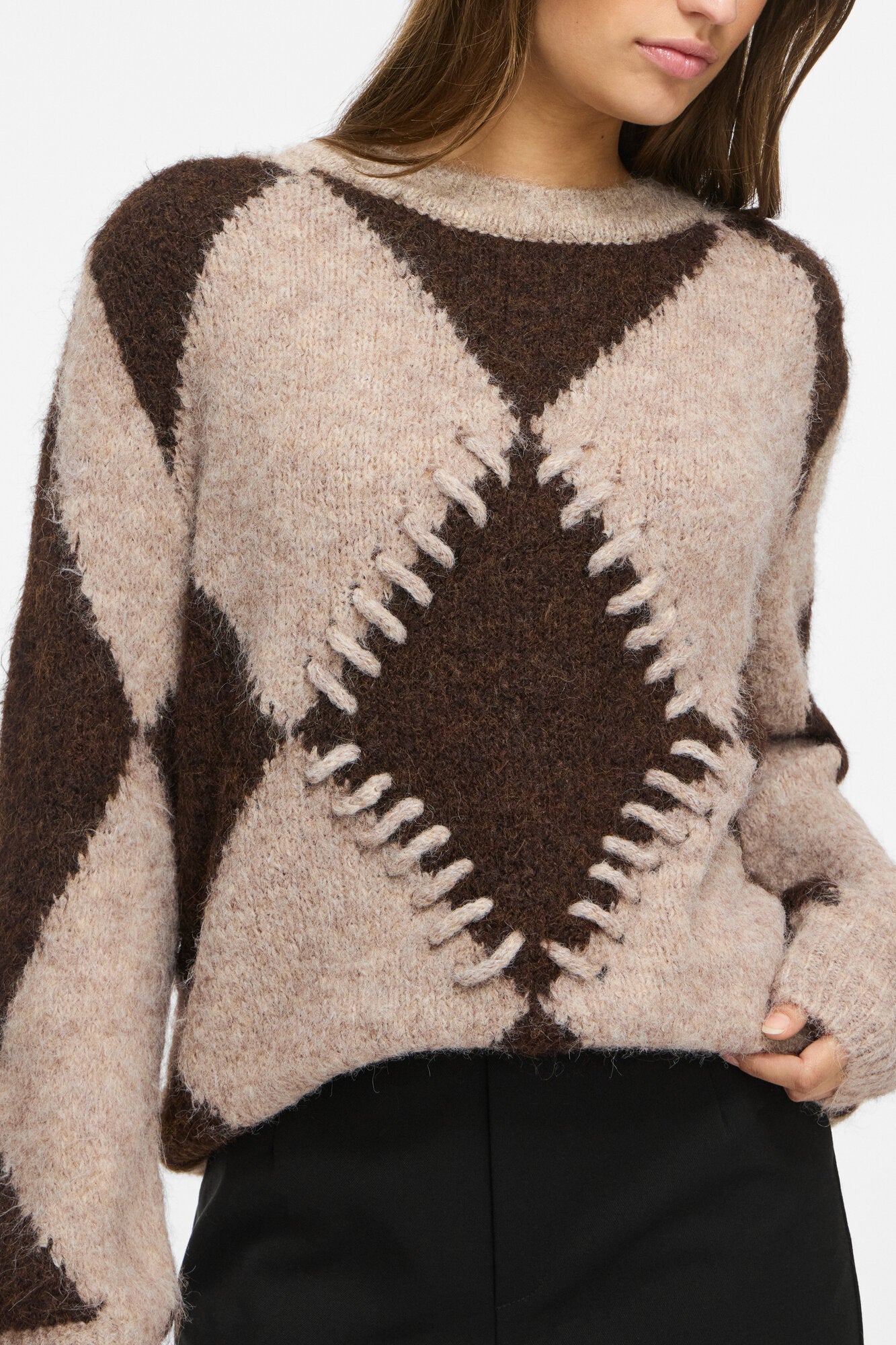 Vitora O-Neck Jacquard striktrøje – Natural Melange