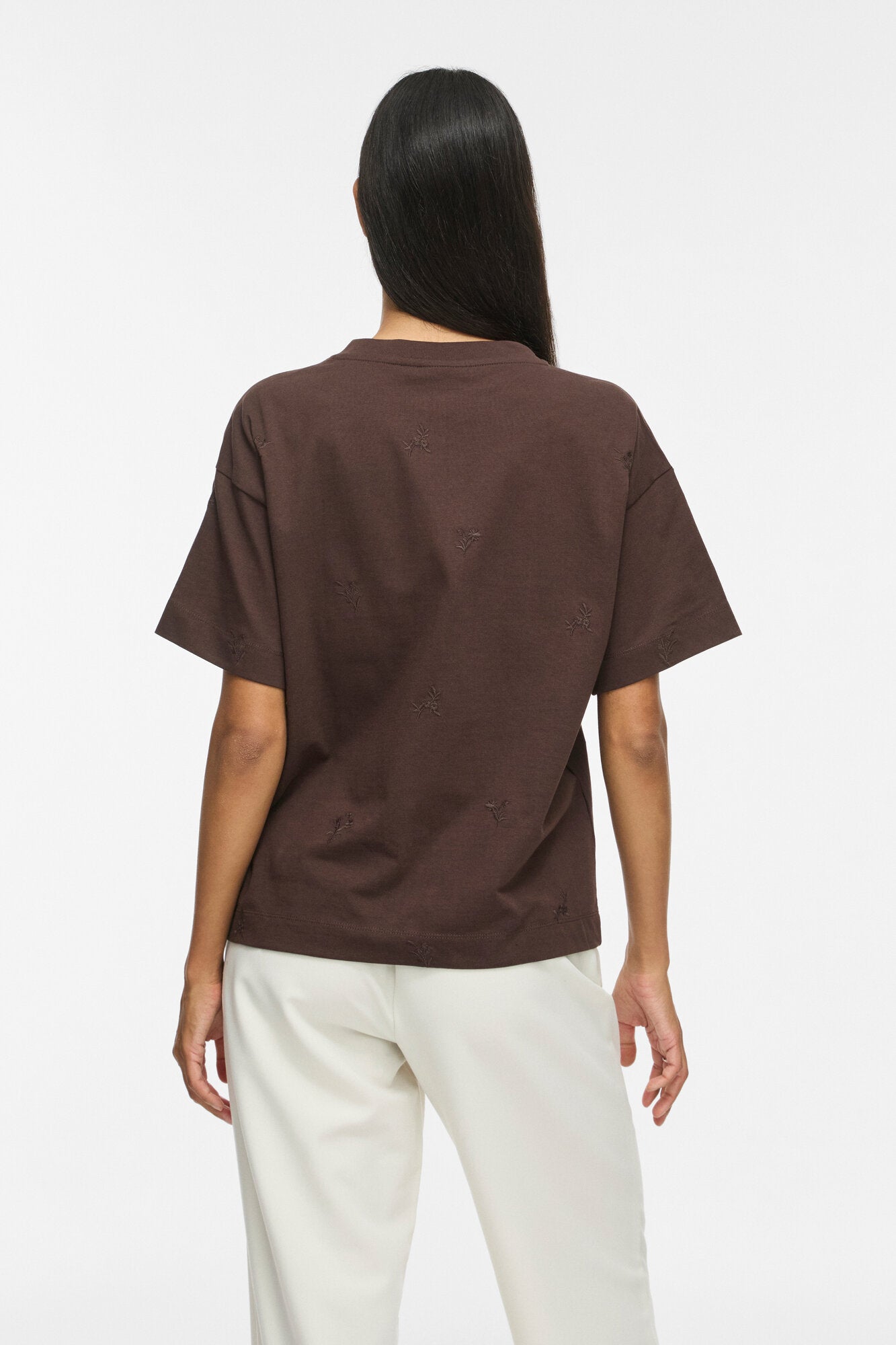 Vimonie Flower Emb t-shirt - Coffee Bean