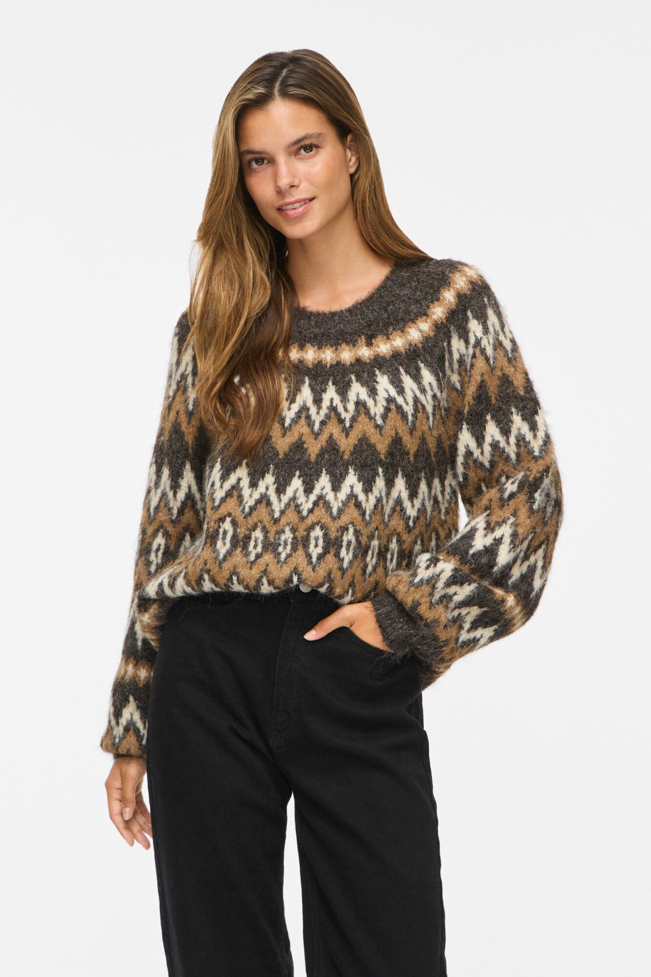 Vibows Jacquard uldstriktrøje – Coffee Bean