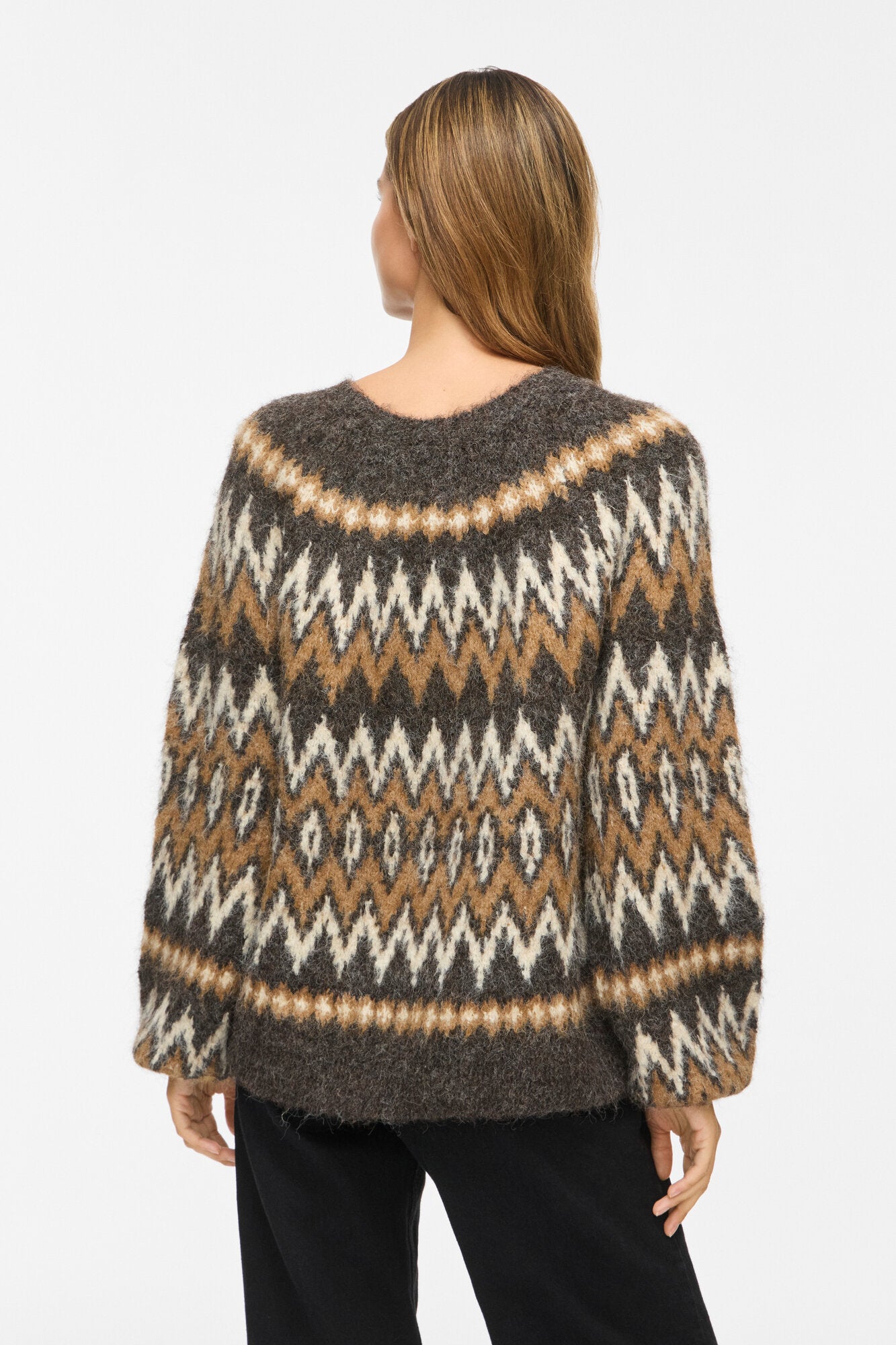 Vibows Jacquard uldstriktrøje – Coffee Bean