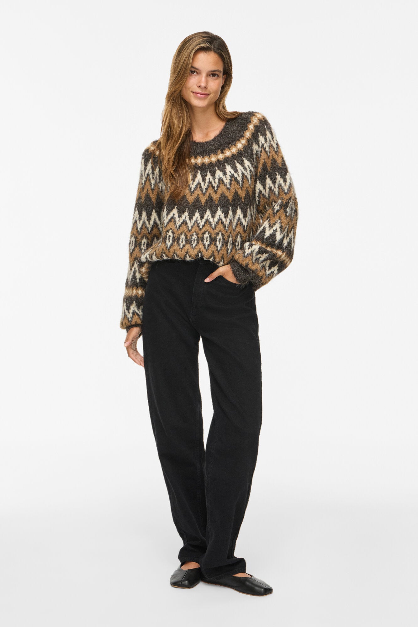 Vibows Jacquard uldstriktrøje – Coffee Bean