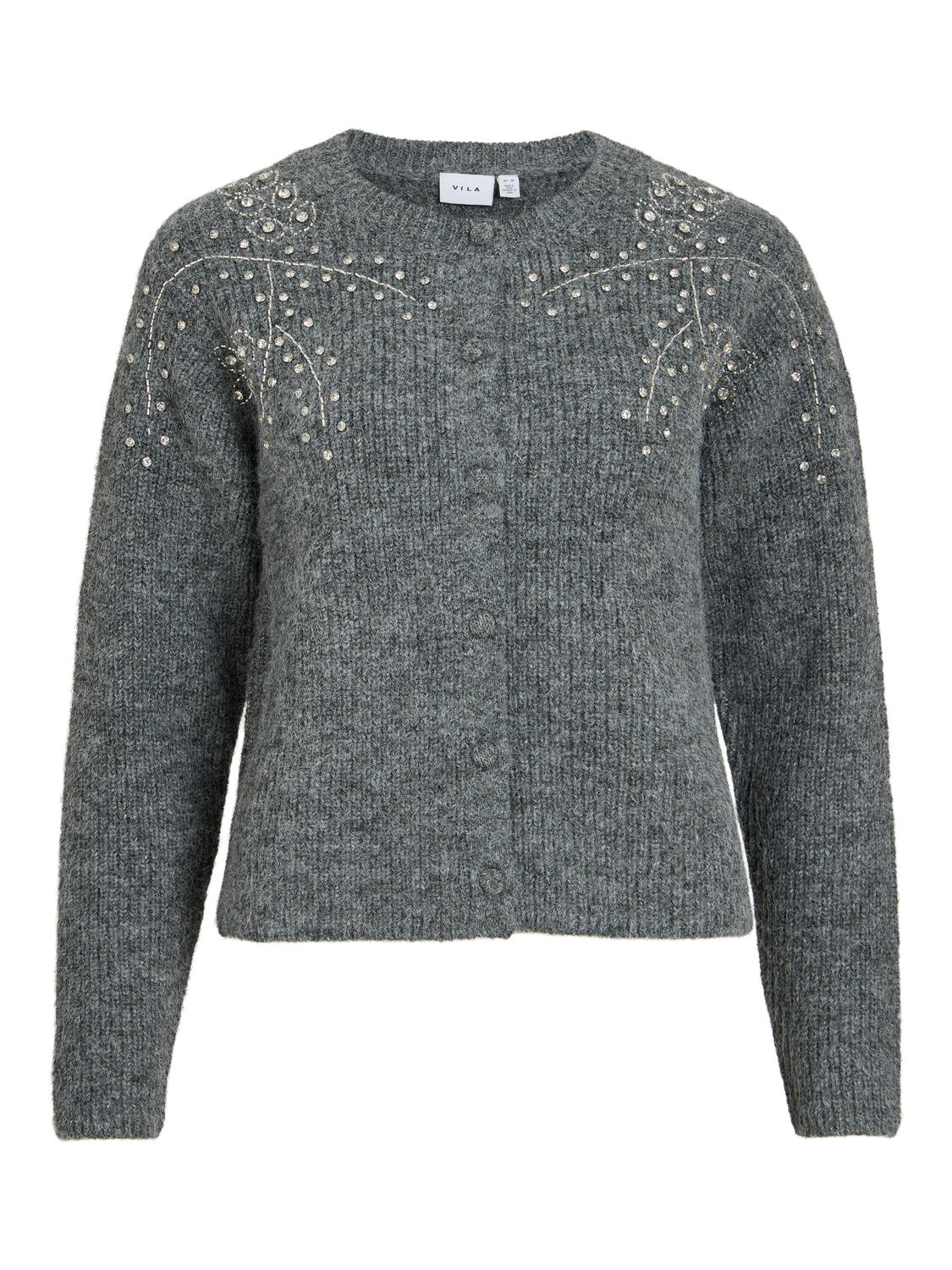 Visuni O-neck Detail cardigan – Dark Grey Melange