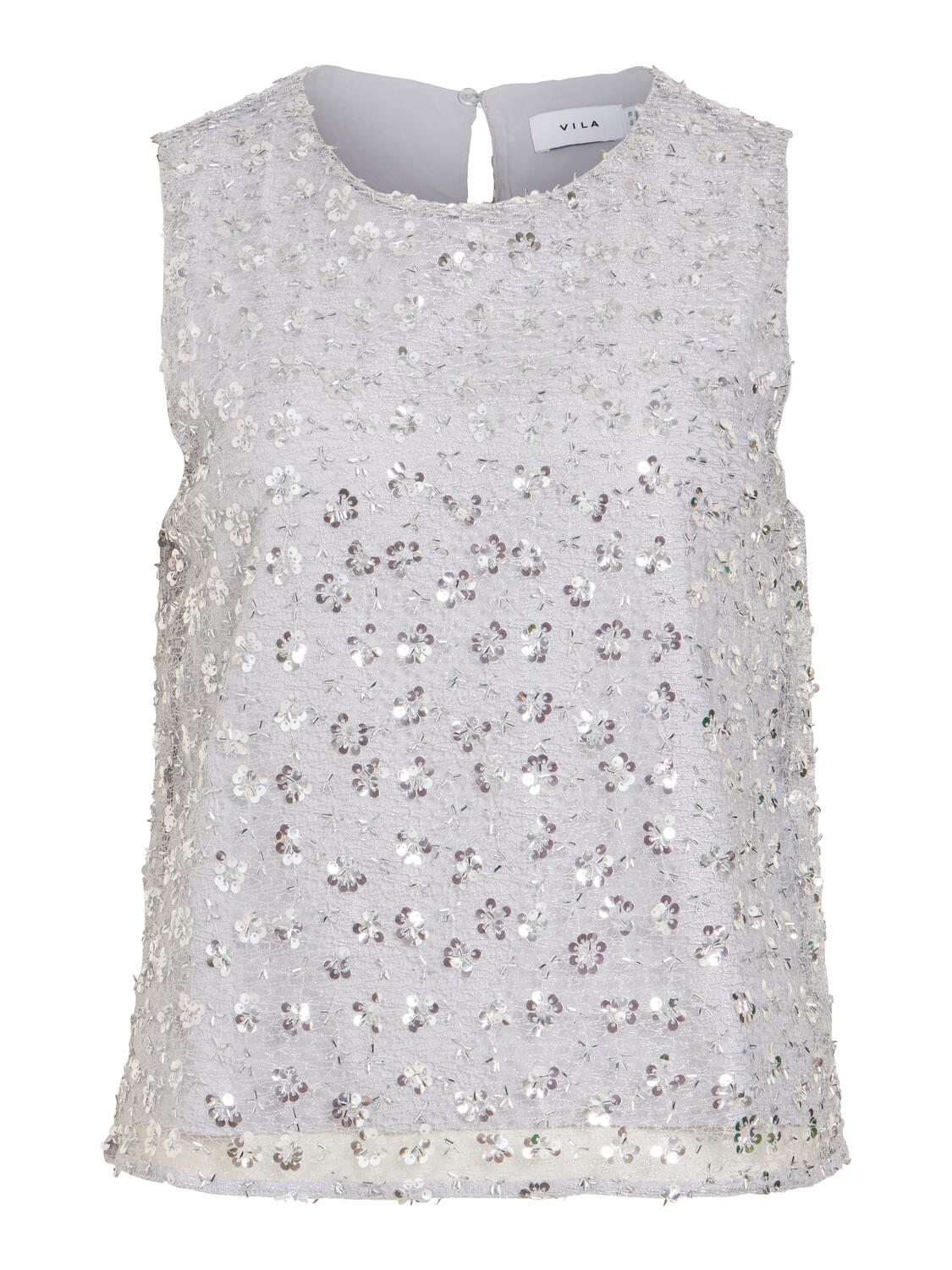 Viglita O-Neck glimmertop – sølvfarvet