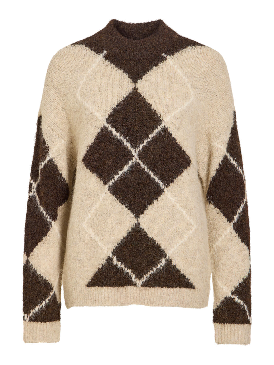Vitoria High Neck Check striktrøje – Natural Melange