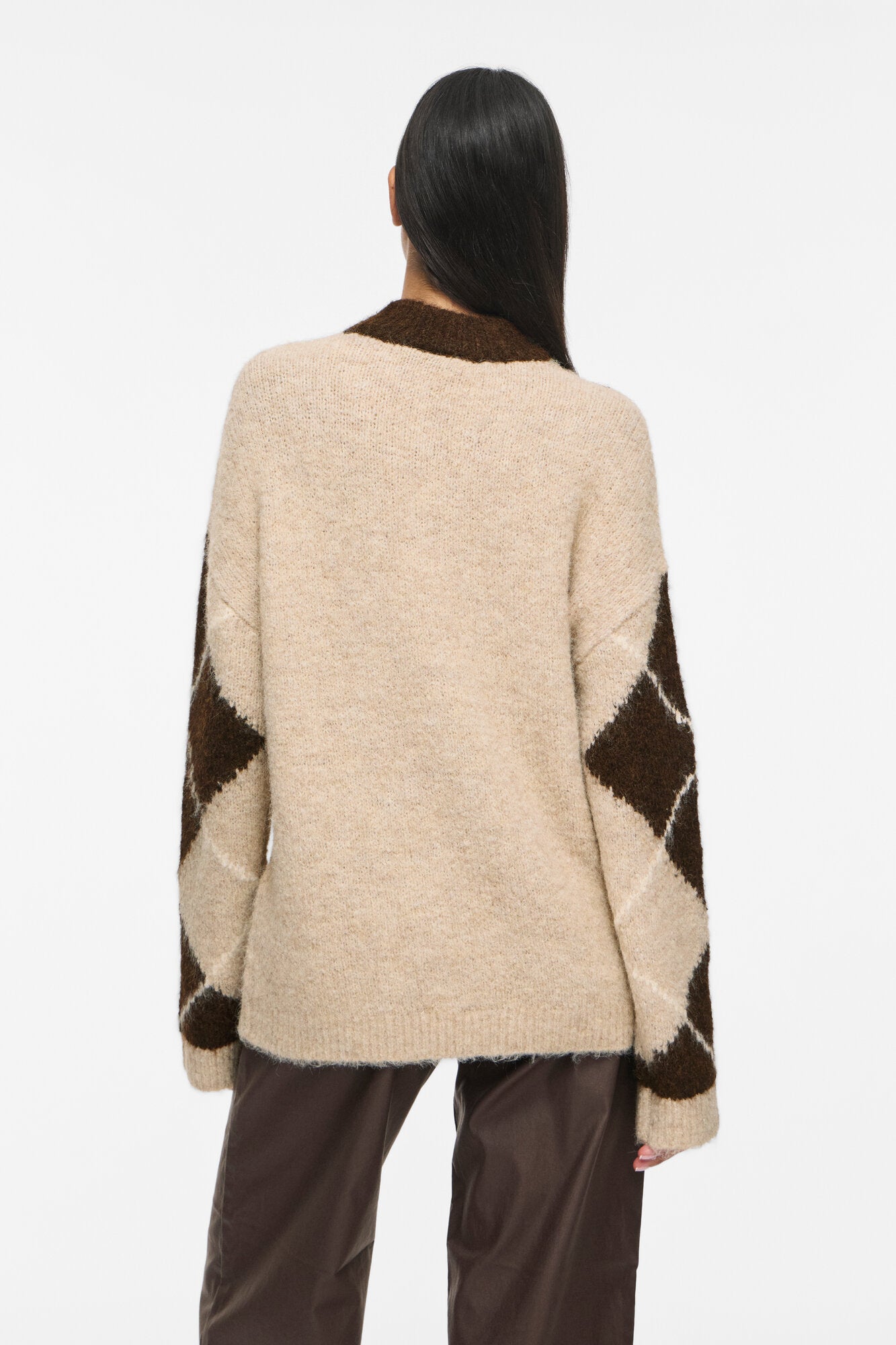 Vitoria High Neck Check striktrøje – Natural Melange