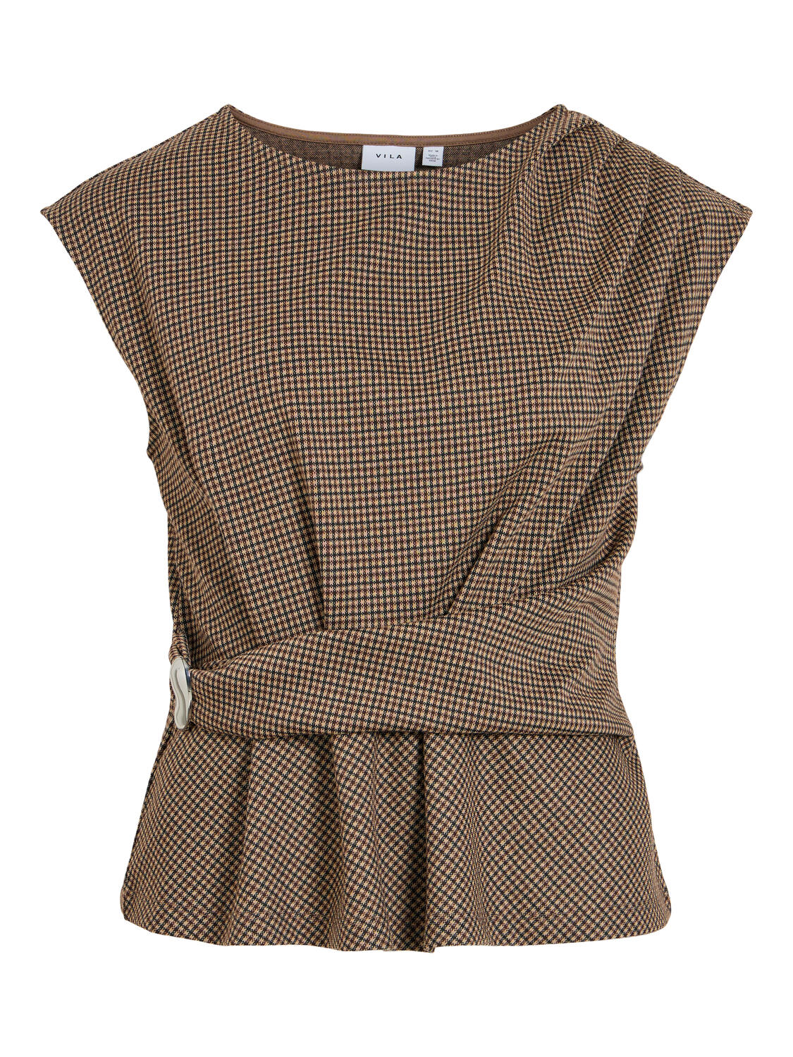 Vichekka o-neck checkered top - Coffee Bean