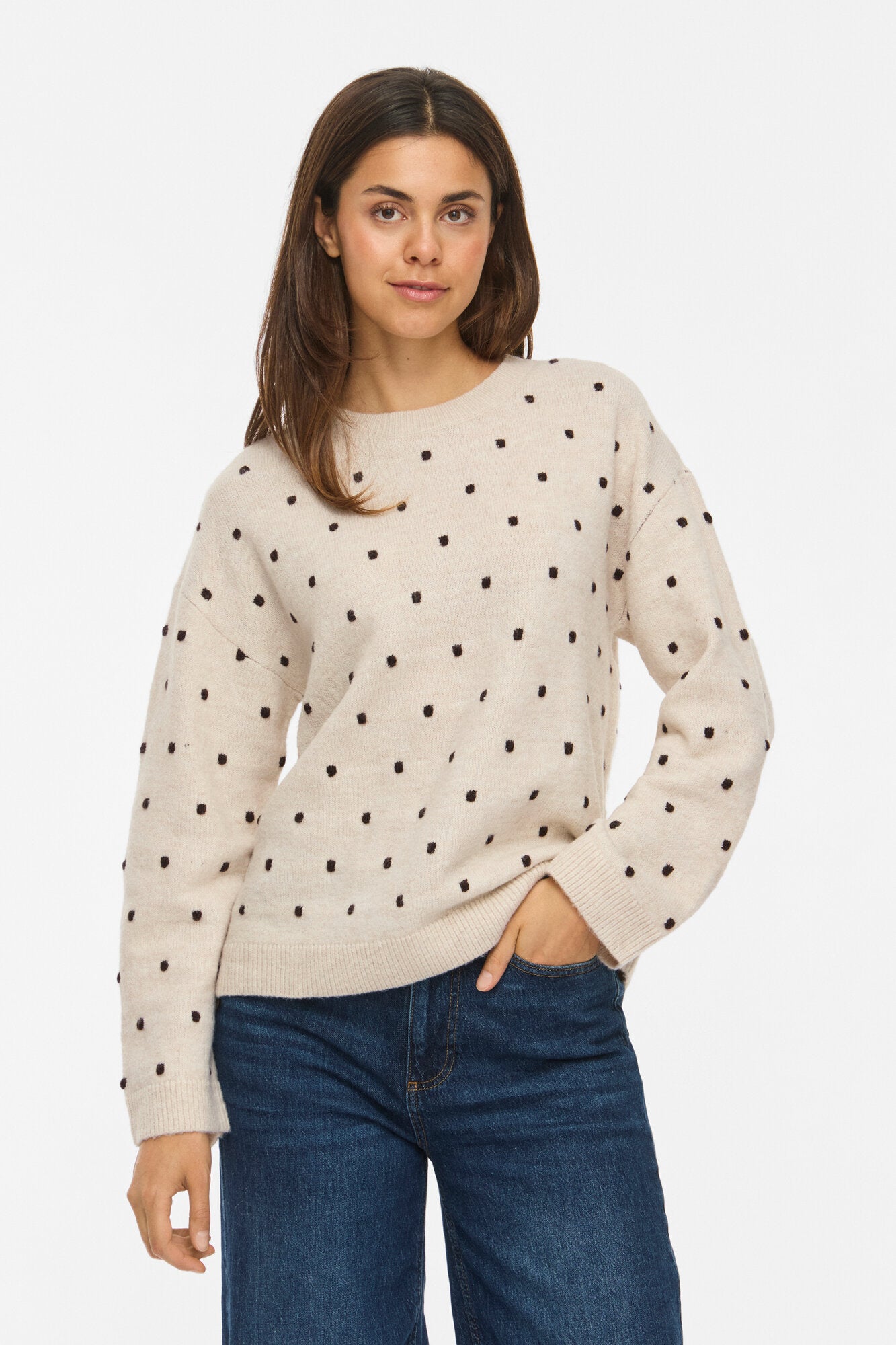 Viliga L/S O-neck Dot striktrøje – Birch