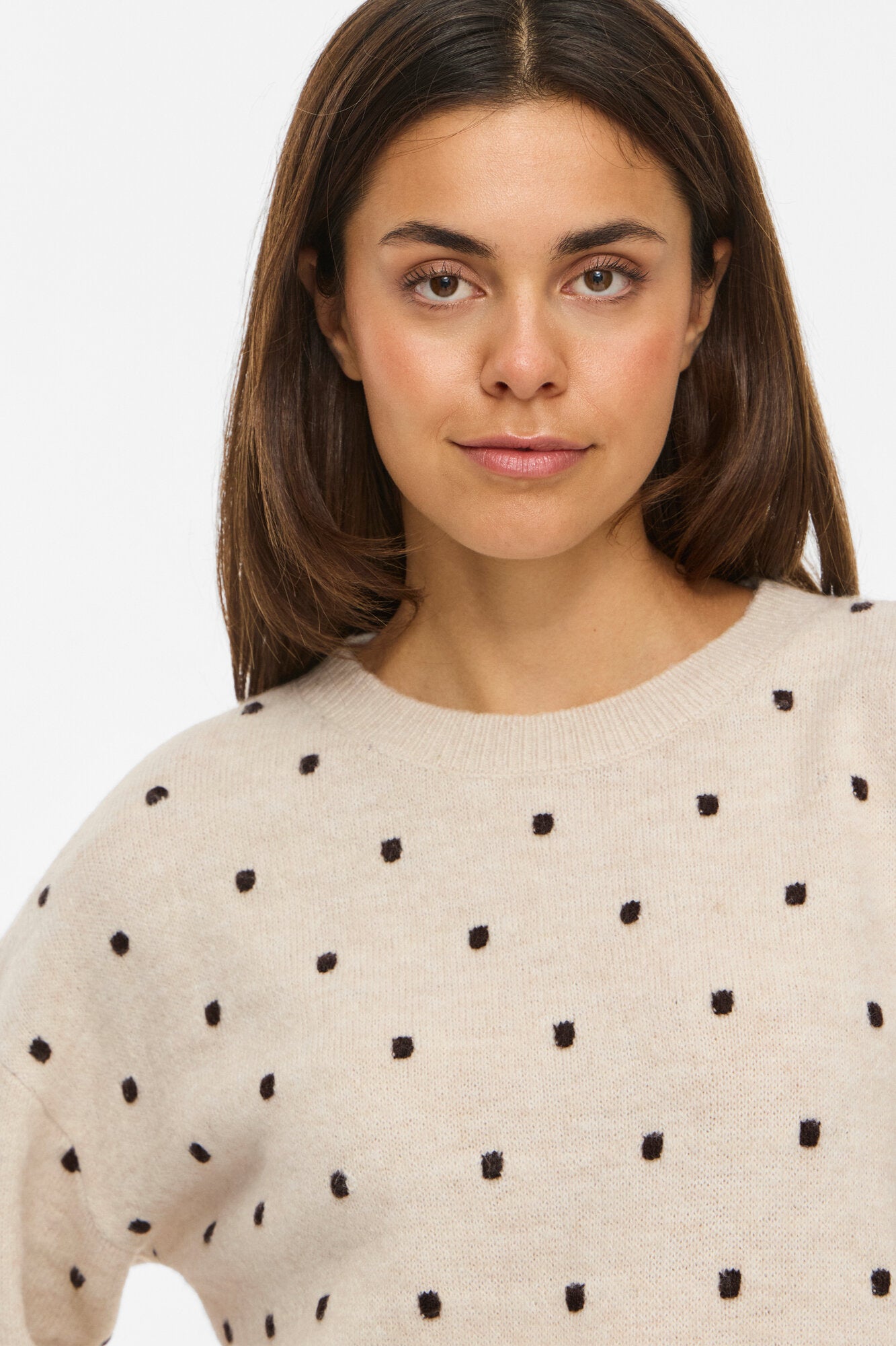Viliga L/S O-neck Dot striktrøje – Birch