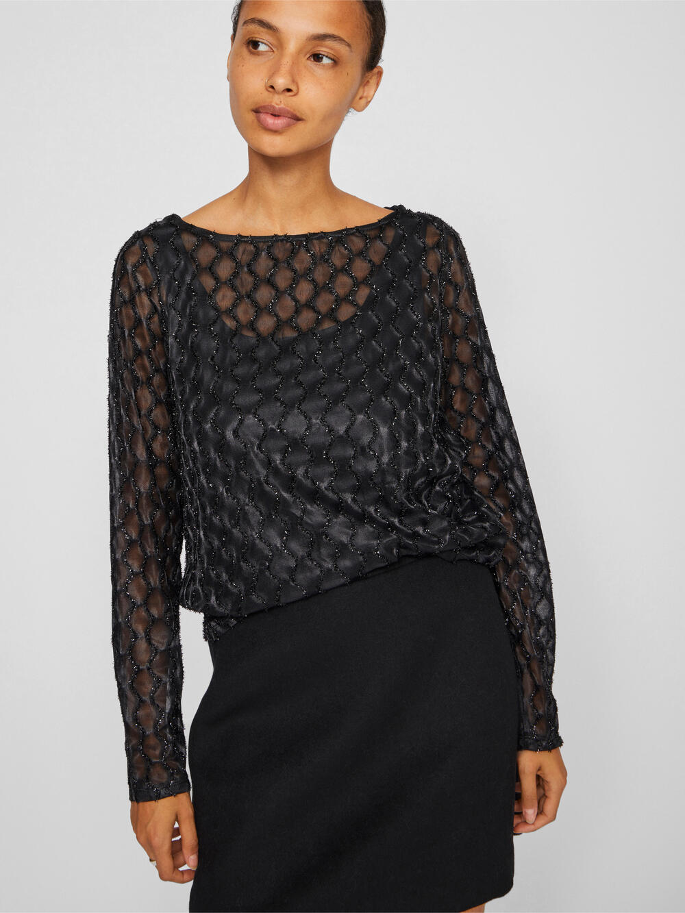 Vizalma Boatneck L/S bluse - Black Beauty