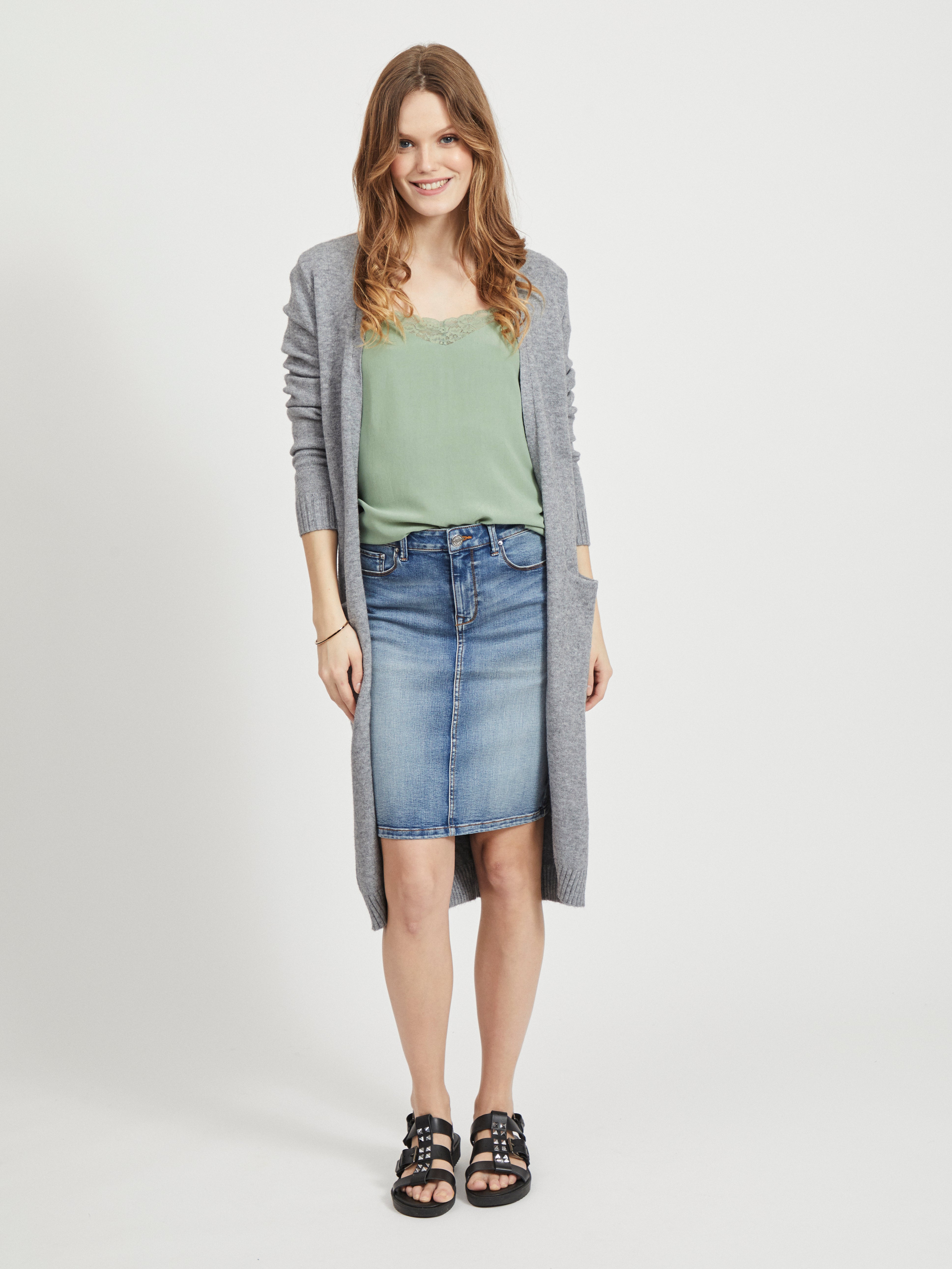 Viril Long L/S cardigan - Medium Grey Melange