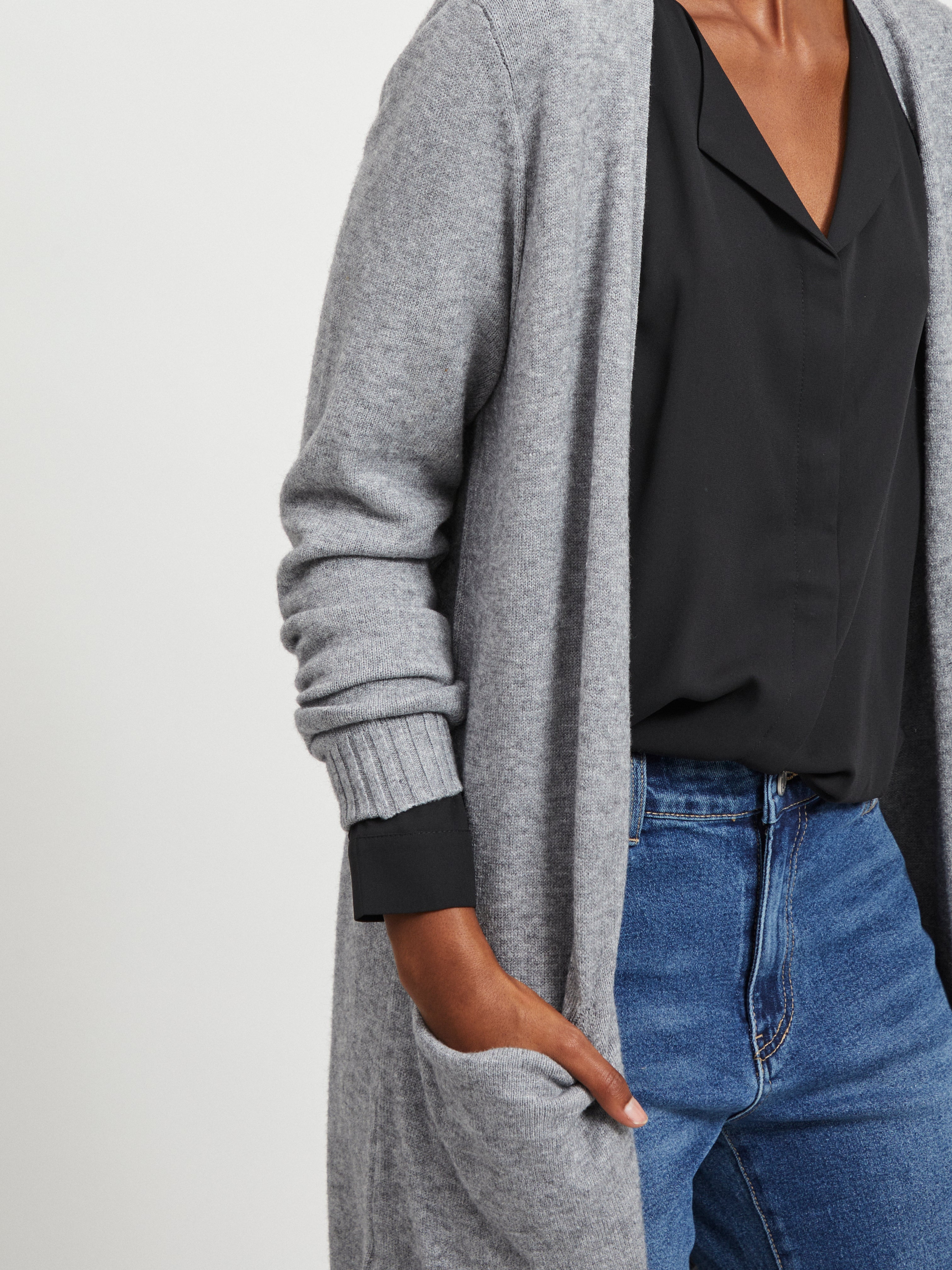 Viril Long L/S cardigan - Medium Grey Melange
