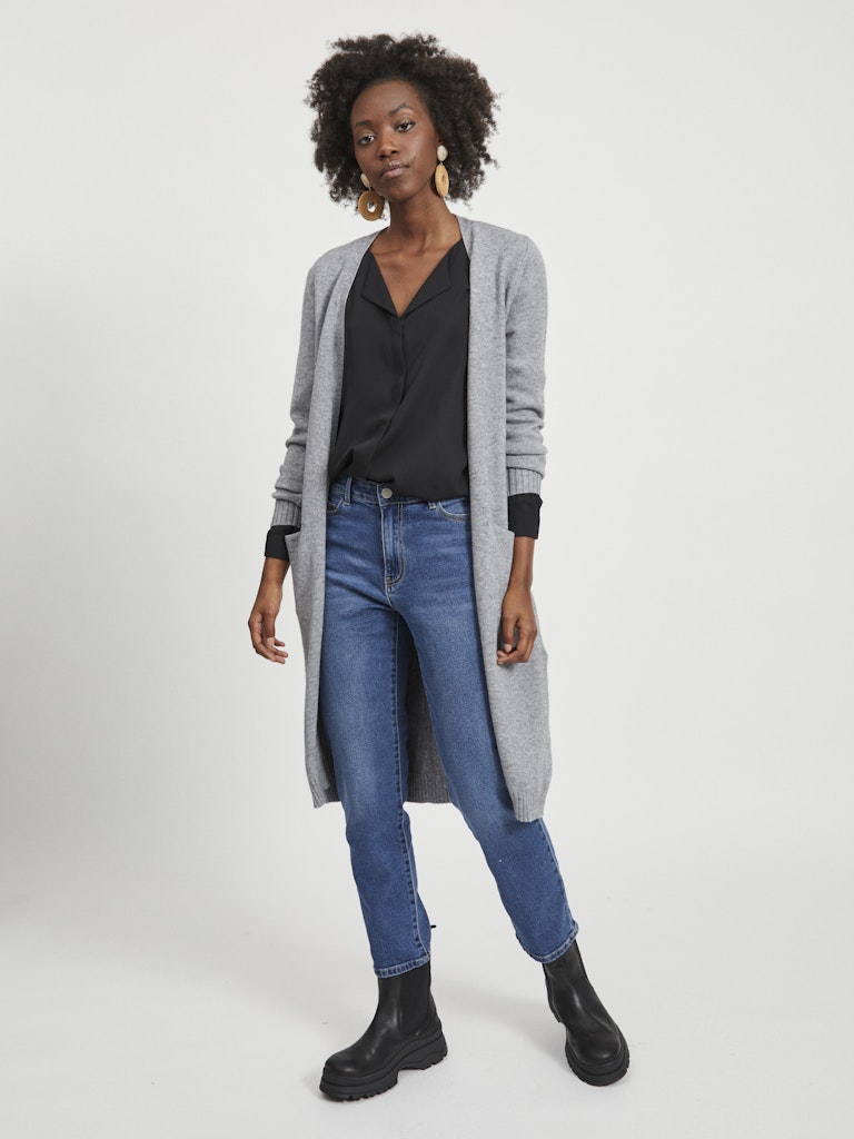 Viril Long L/S cardigan - Medium Grey Melange