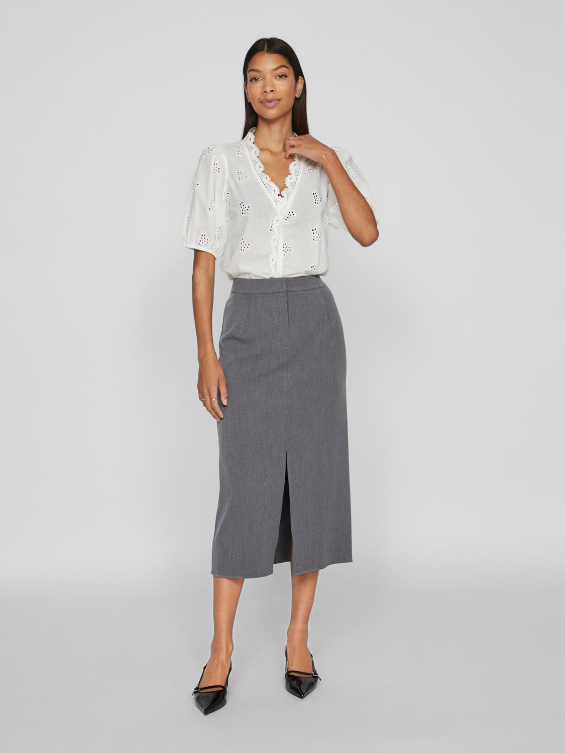 Vivarone HW midi nederdel - Medium Grey Melange