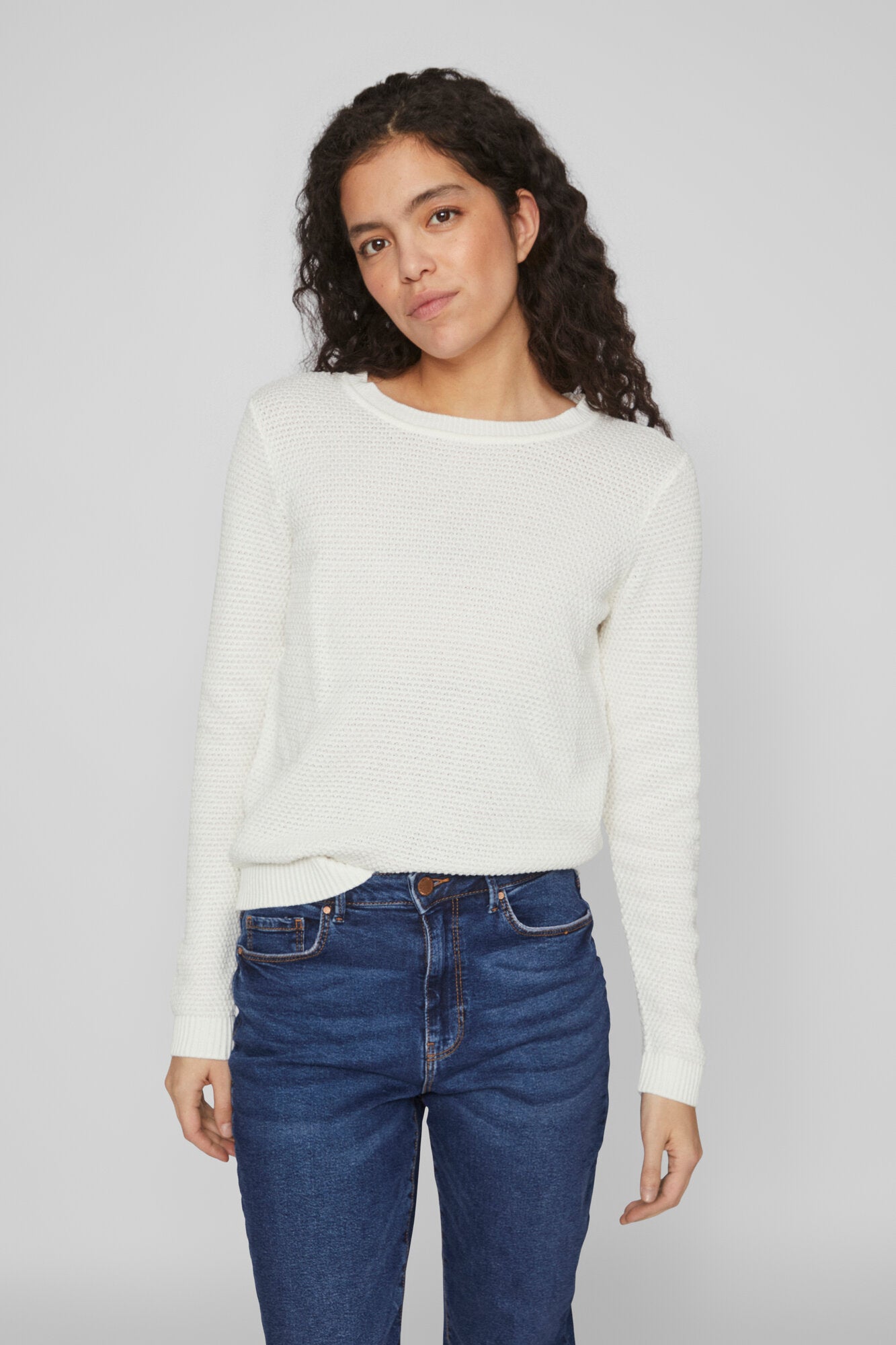 Vidalo o-neck striktrøje - White Alyssum