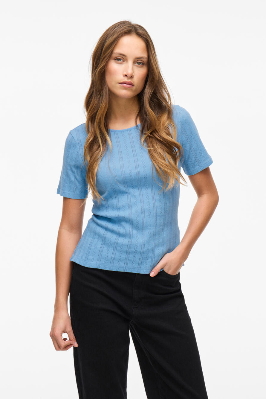 Vikassie Pointelle t-shirt - Blissful Blue
