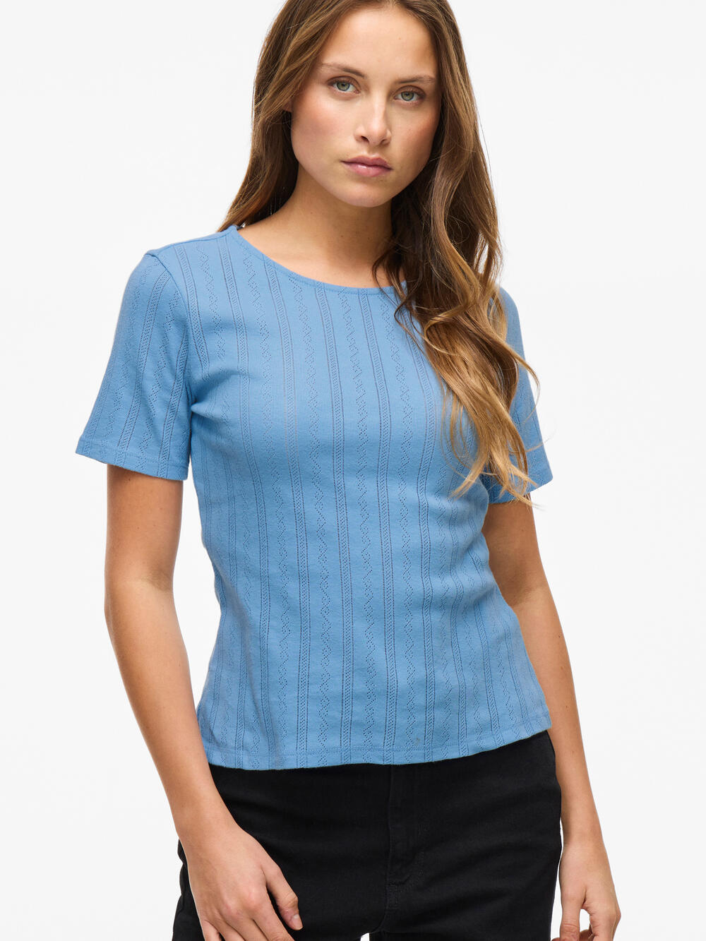 Vikassie Pointelle t-shirt - Blissful Blue