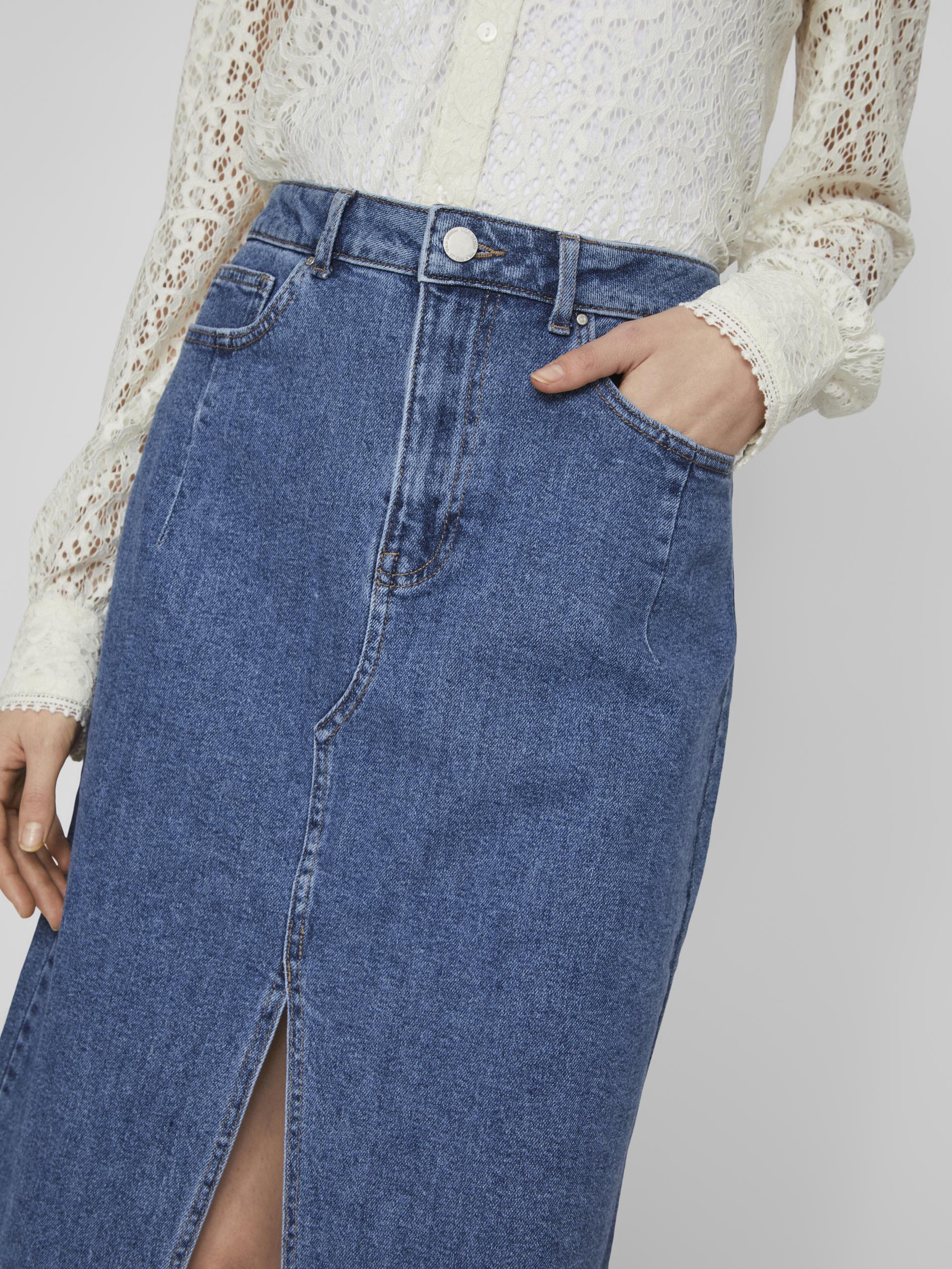 Visol RW Midi Slit denimnederdel - Medium Blue Denim