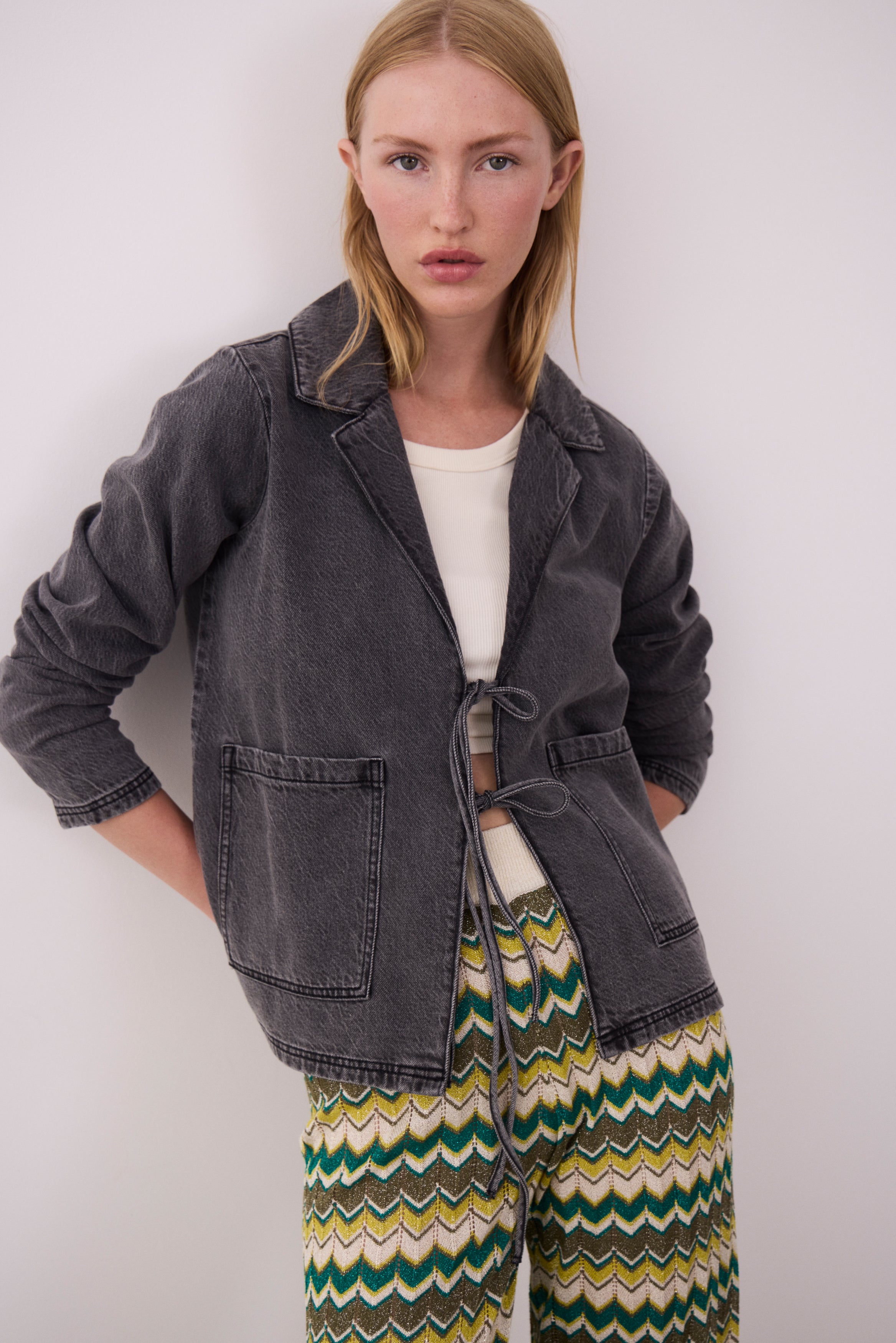 Vikiki Tie denimjakke - Dark Grey Denim