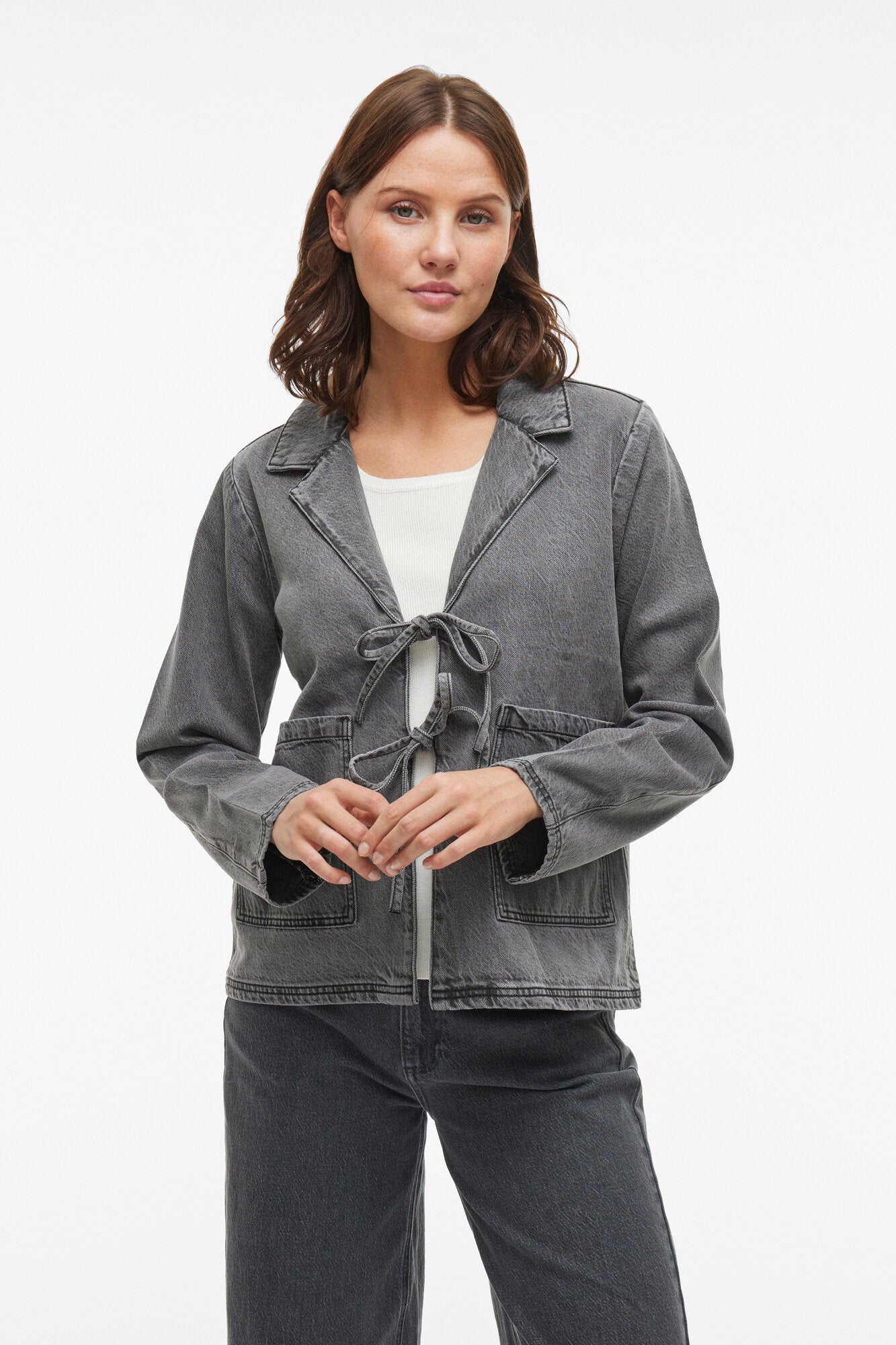 Vikiki Tie denimjakke - Dark Grey Denim