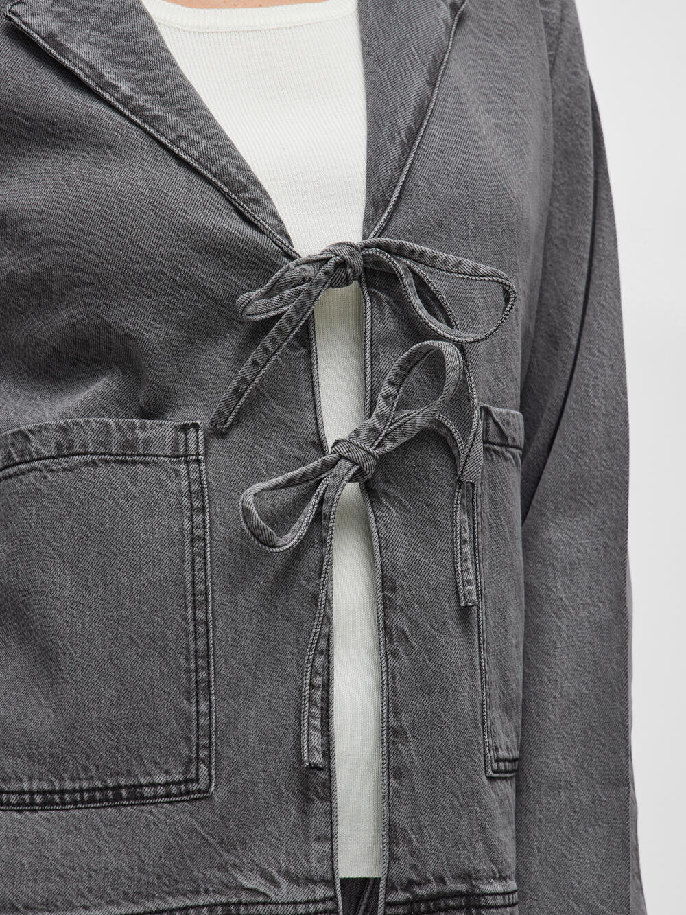 Vikiki Tie denimjakke - Dark Grey Denim