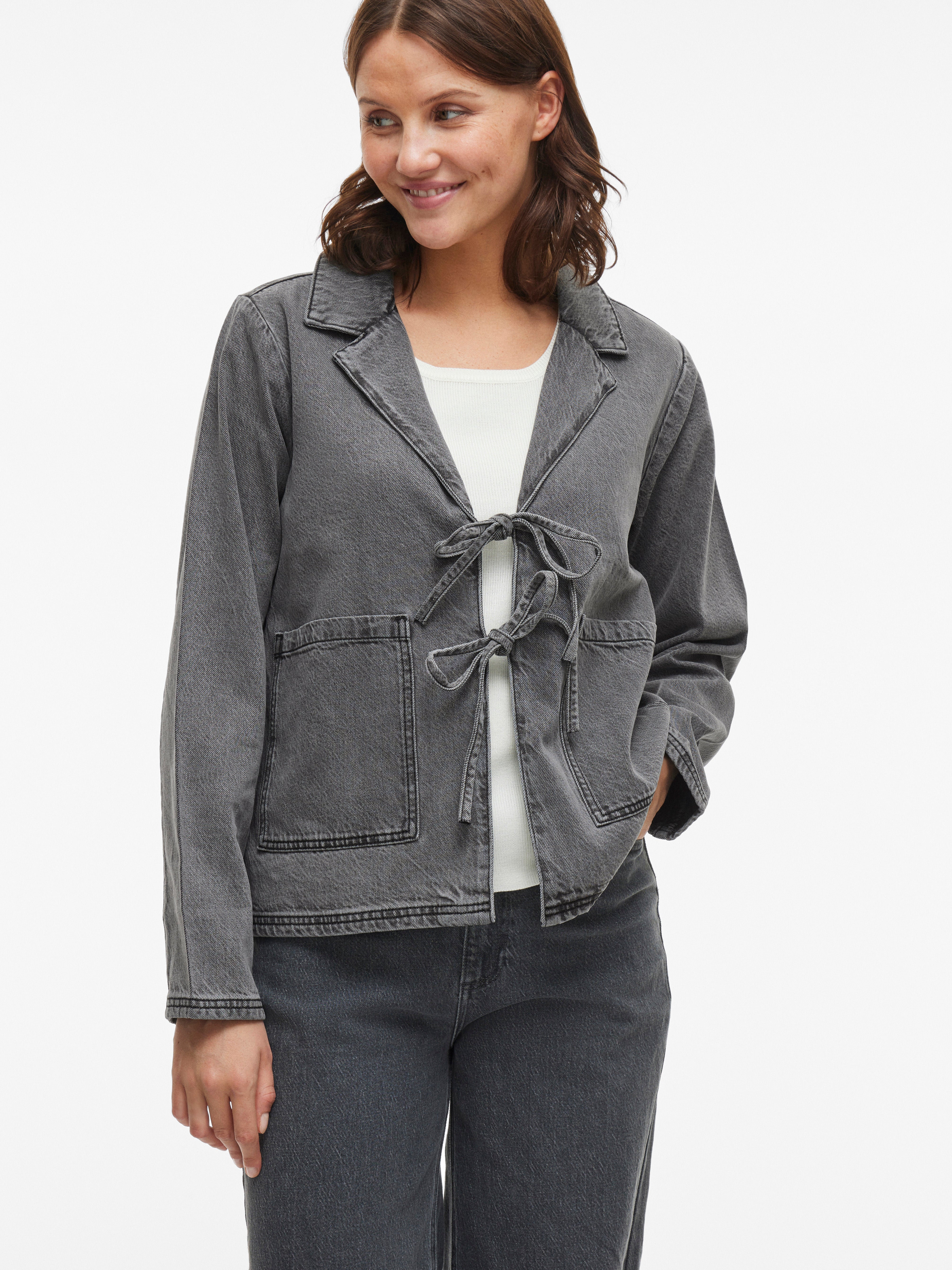 Vikiki Tie denimjakke - Dark Grey Denim