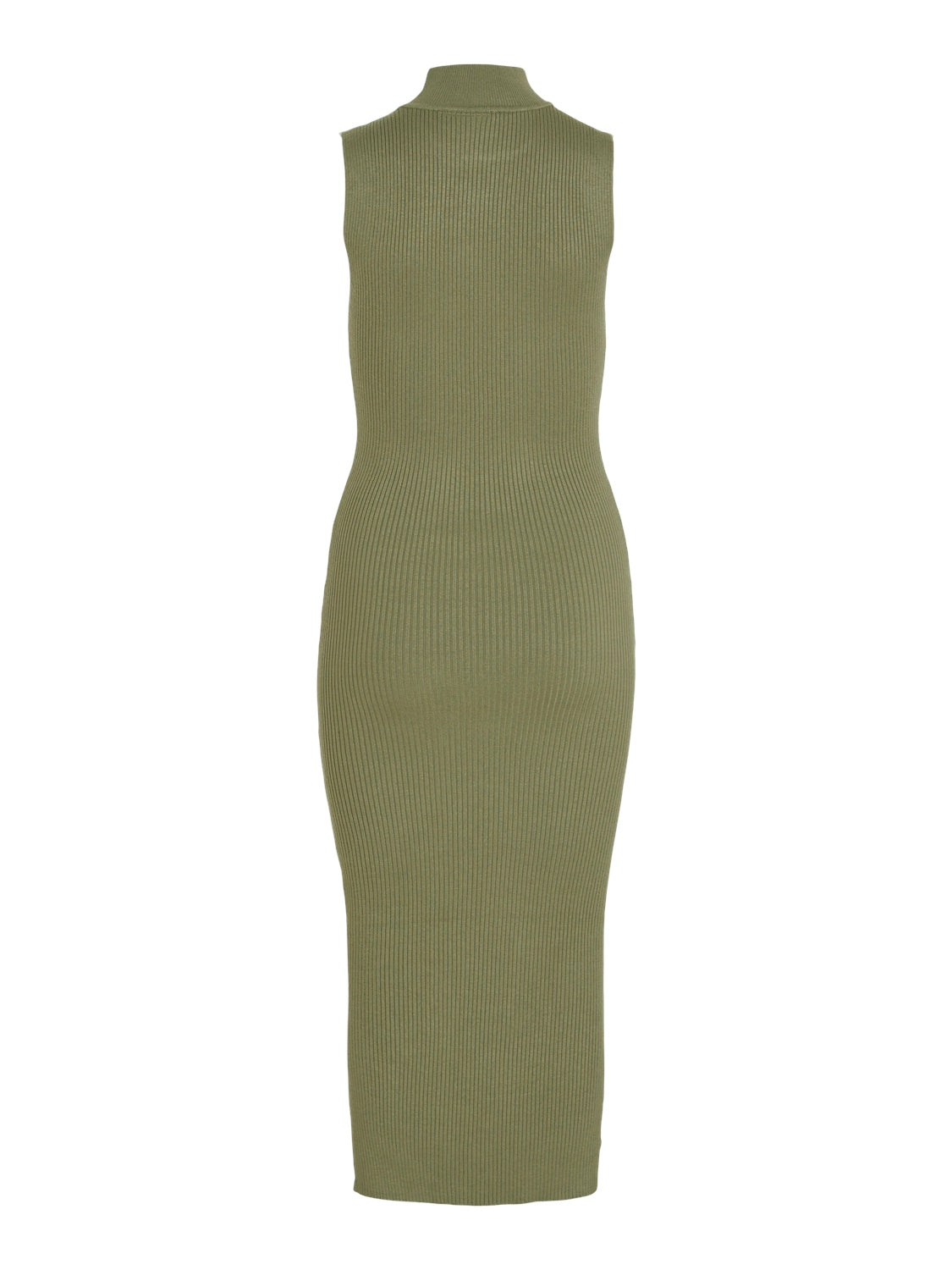 Vistylie High-Neck S/L Rib Knit kjole - Oil Green