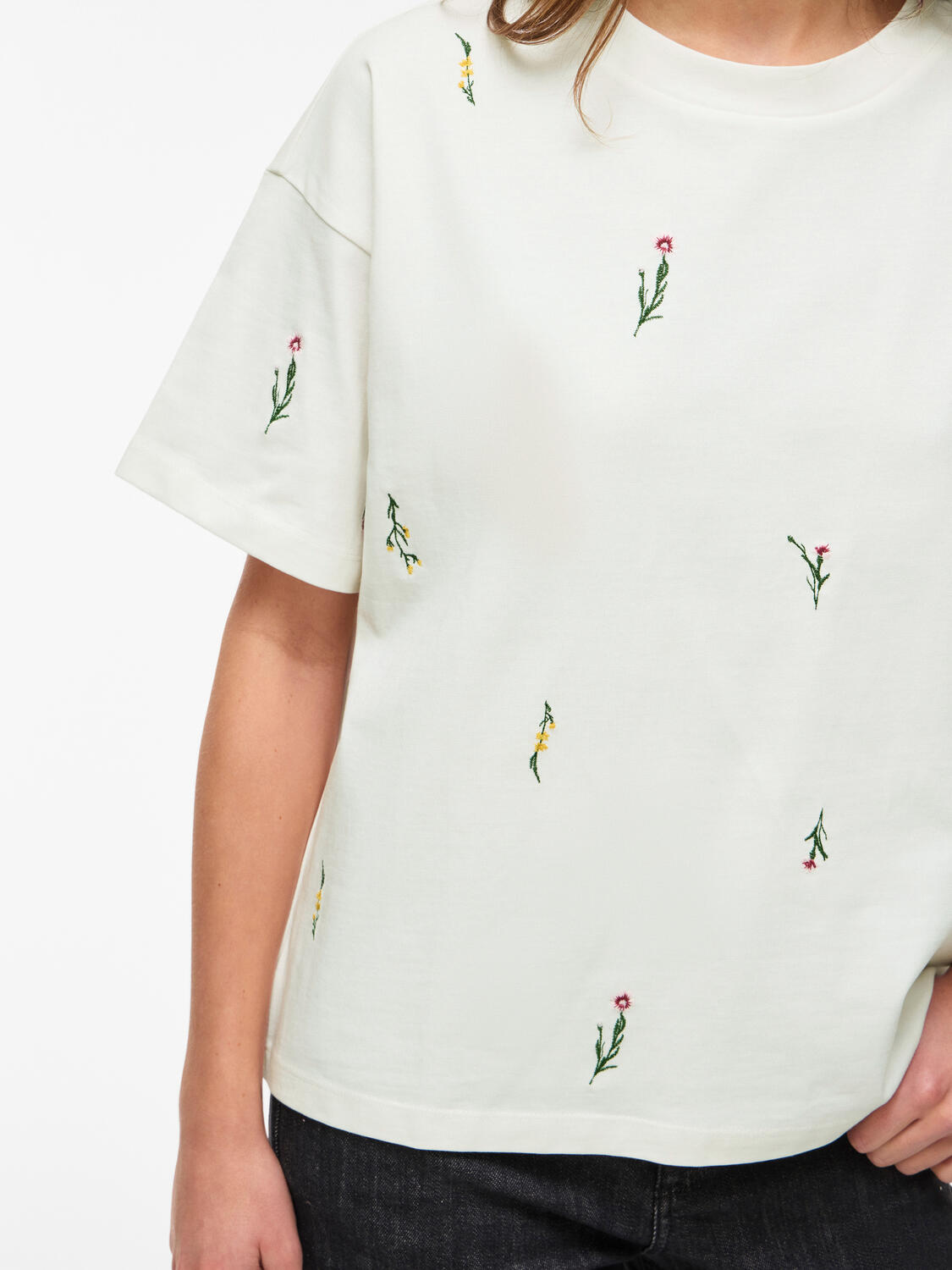 Vimonie Floral Emb t-shirt - Snow White