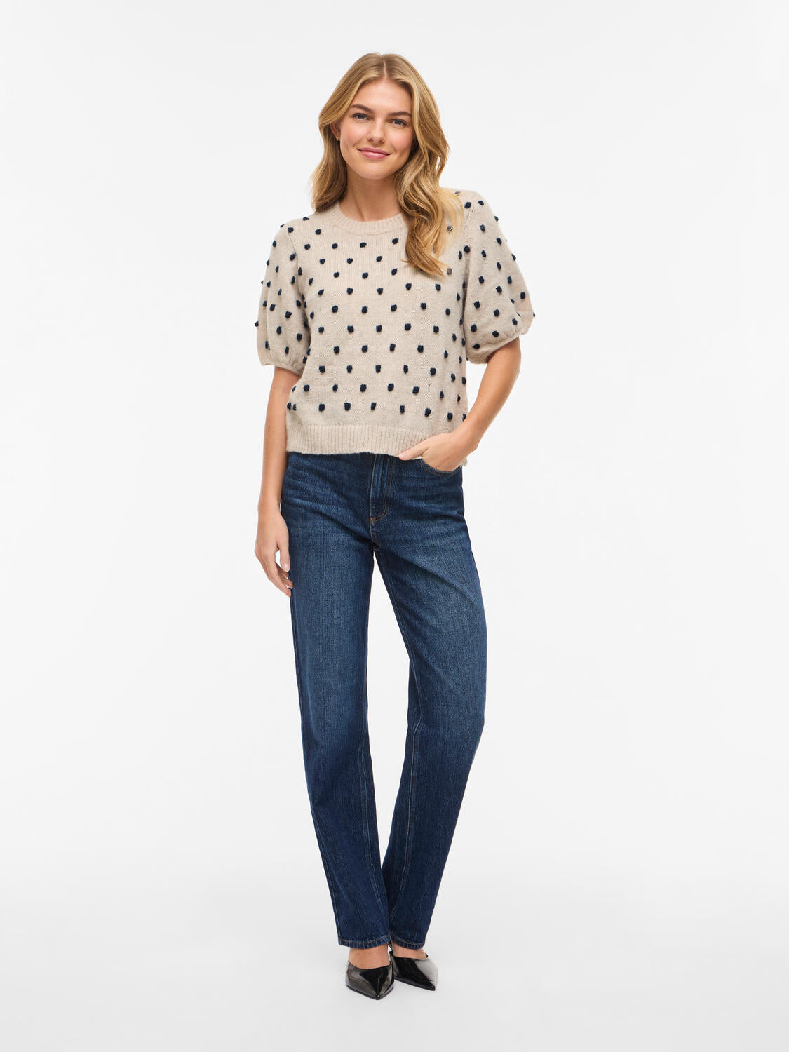 Vidottie kortærmet striktrøje - Birch