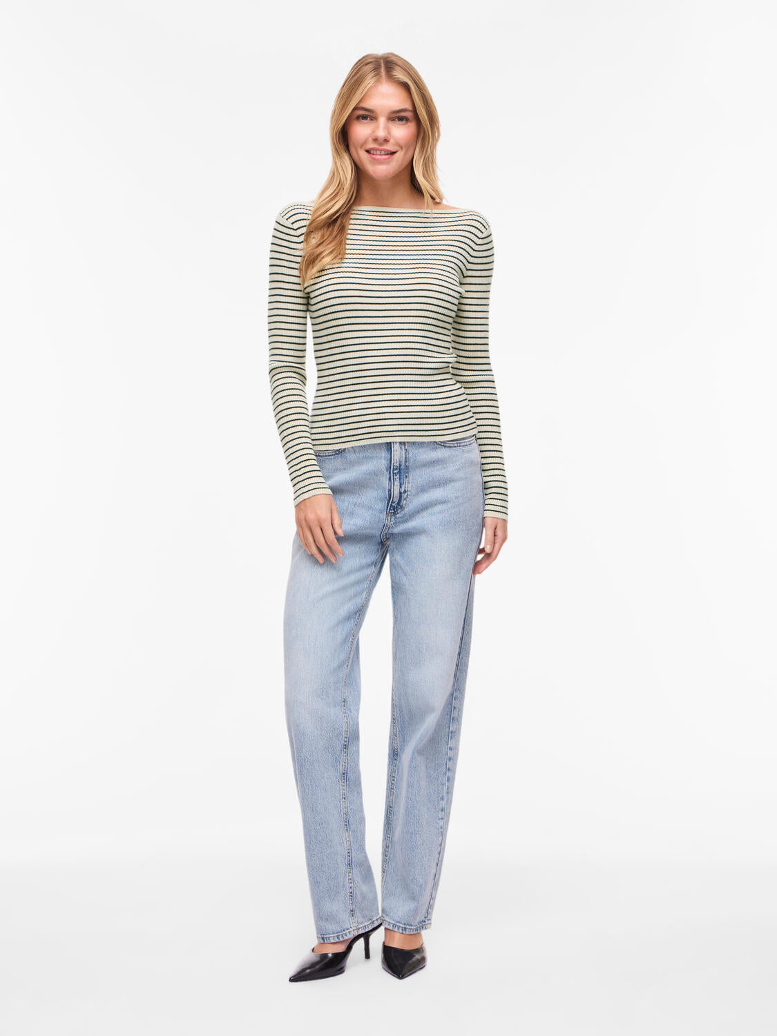 Vishila Boatneck Stripe bluse - Birch