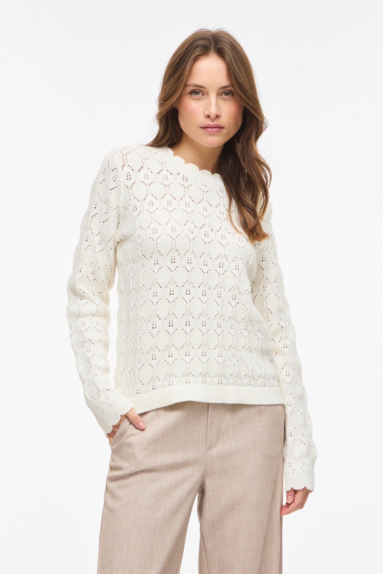 Vilowen Pointelle striktrøje - Cloud Dancer