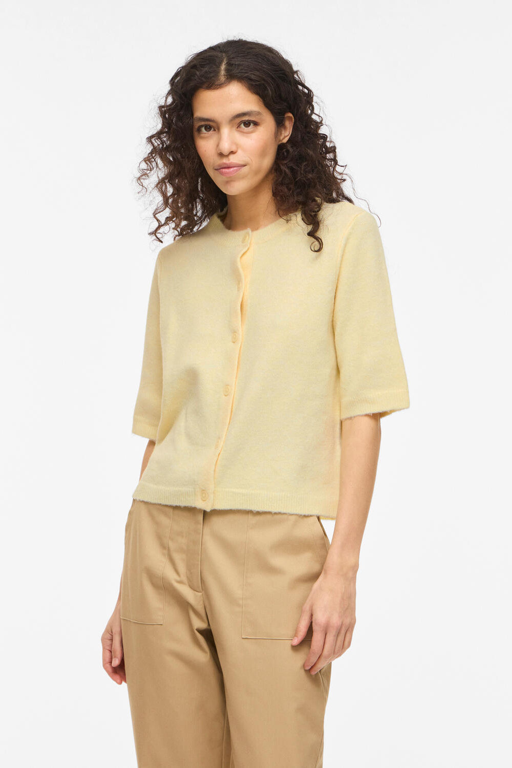 Viliga kortærmet cardigan - Pastel Yellow