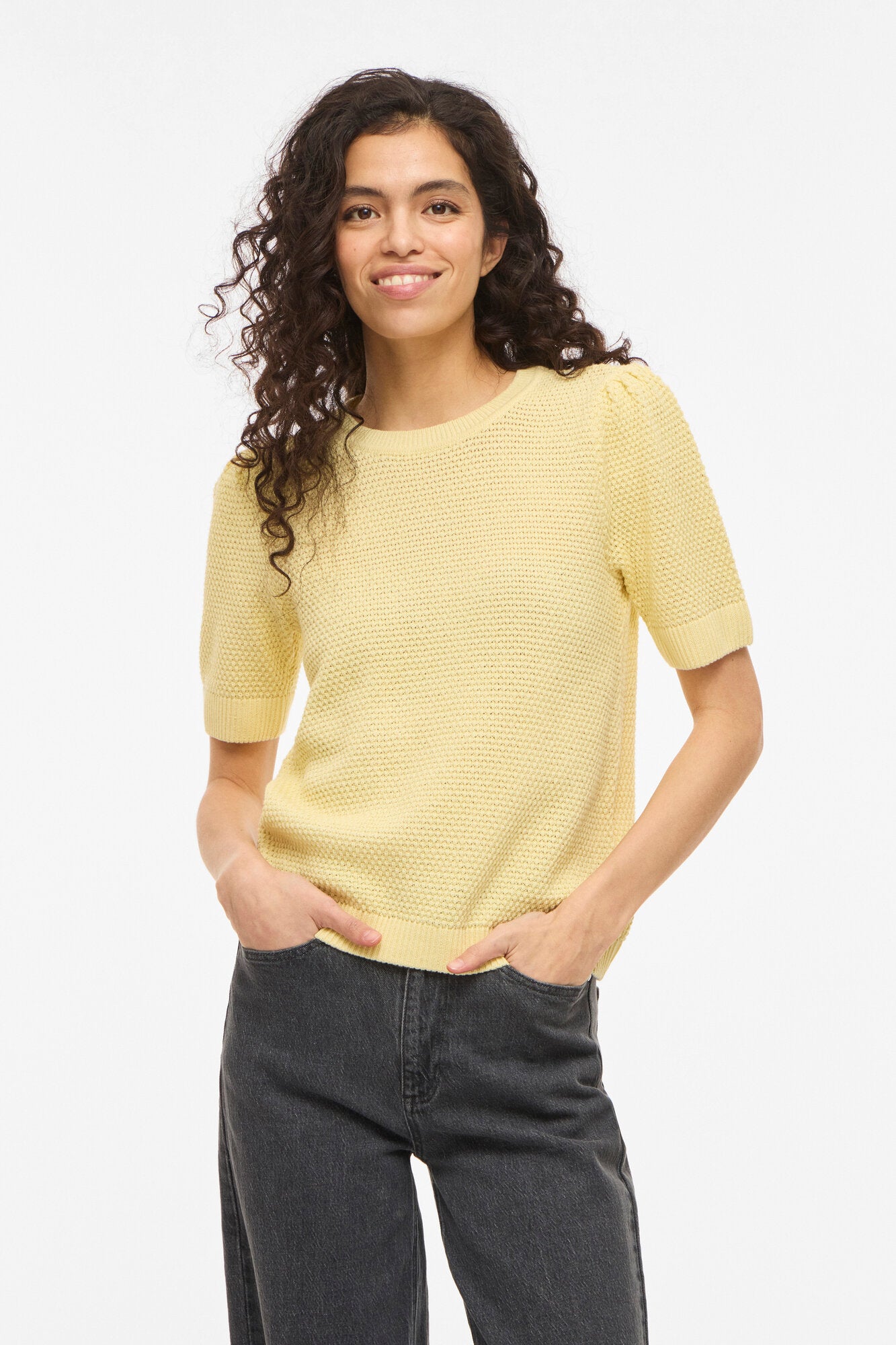 Vidalo kortærmet striktrøje - Pastel Yellow