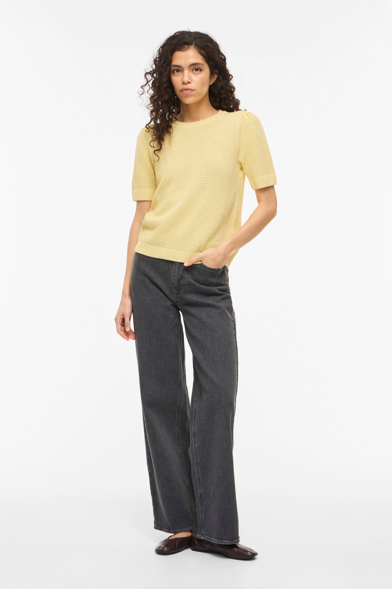 Vidalo kortærmet striktrøje - Pastel Yellow