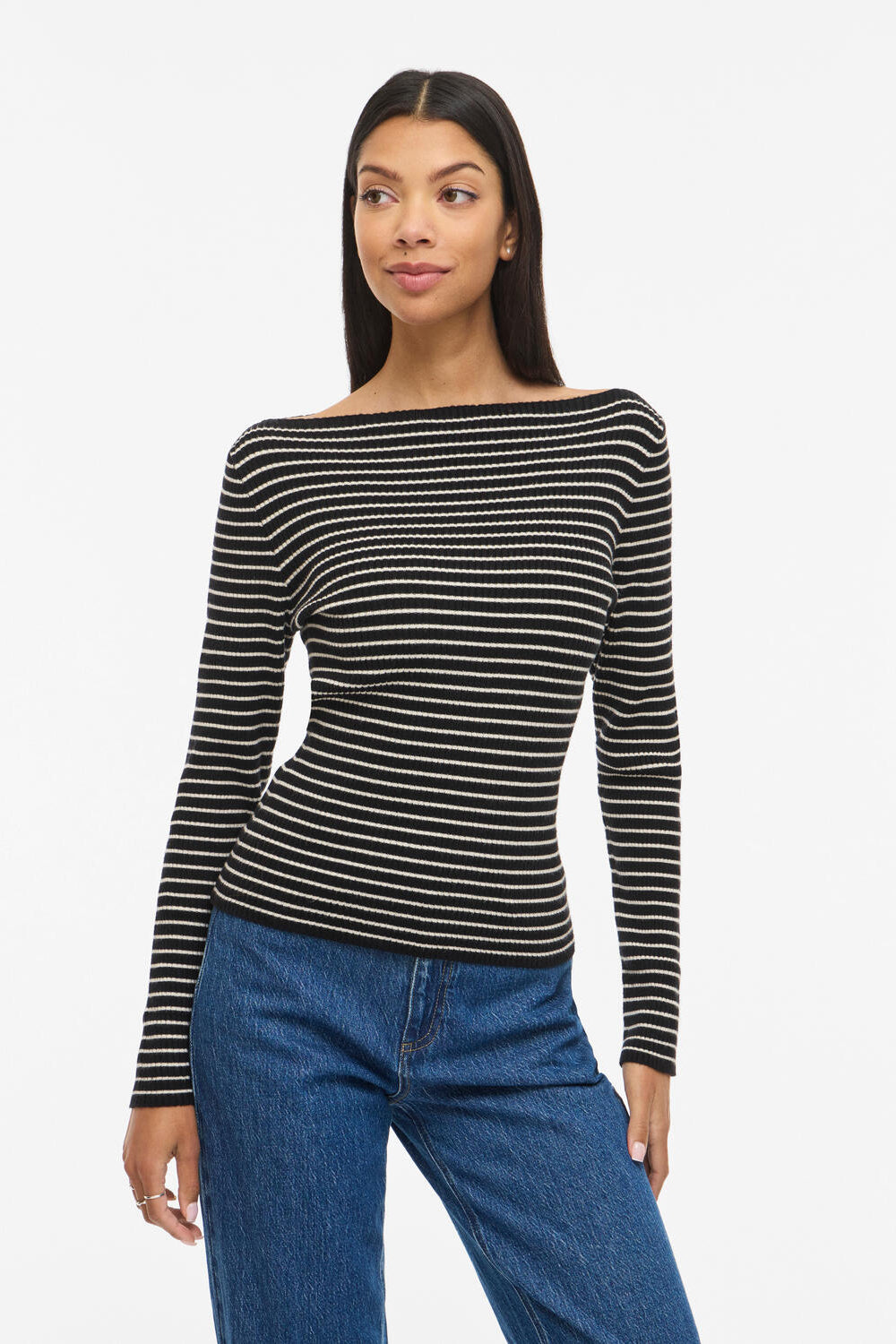 Vishila Boatneck Stripe bluse - Black Beauty