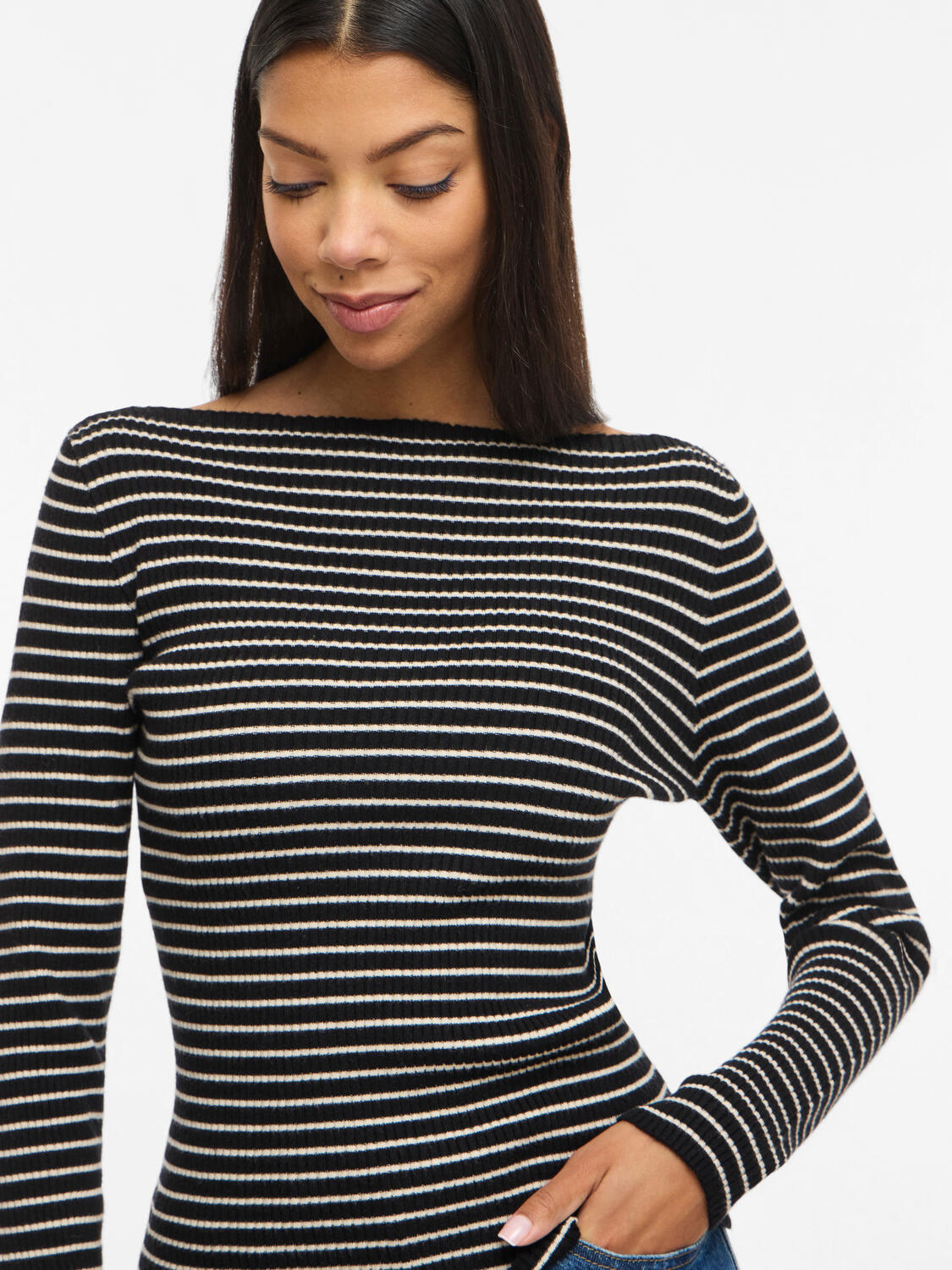 Vishila Boatneck Stripe bluse - Black Beauty