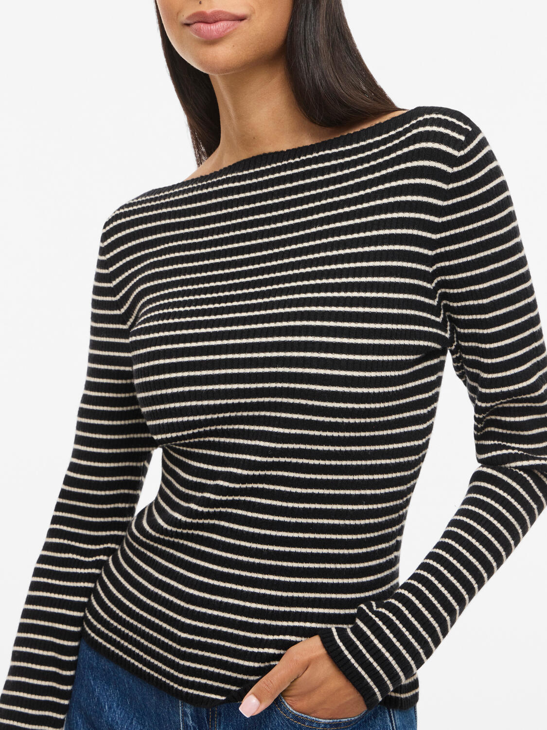 Vishila Boatneck Stripe bluse - Black Beauty