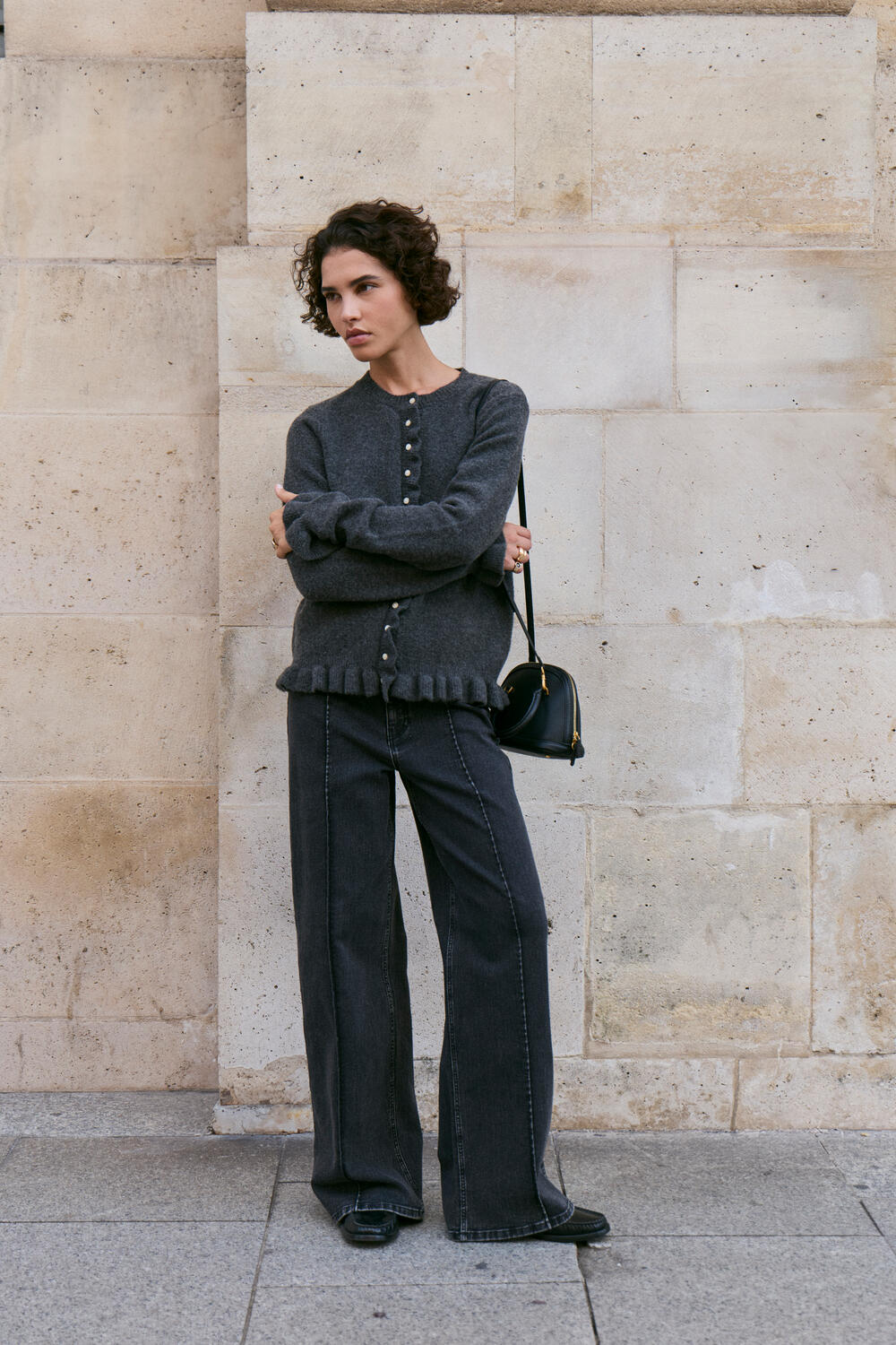 Vijacia Frill cardigan - Medium Grey Melange