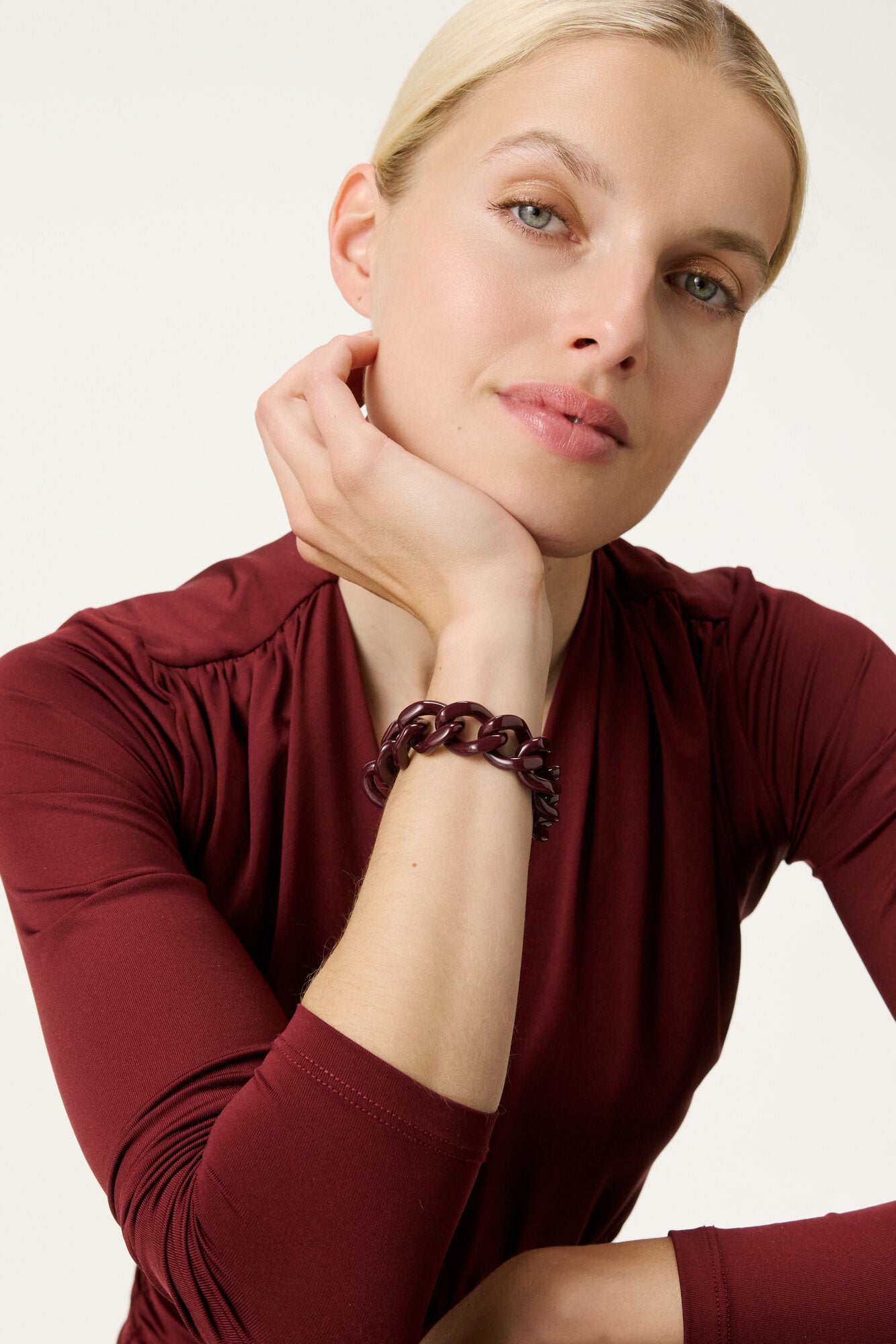 Mini Flat Chain armbånd - Bordeaux Marble