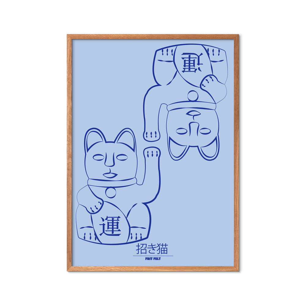 Vinkekat plakat, blå - 50x70 cm.
