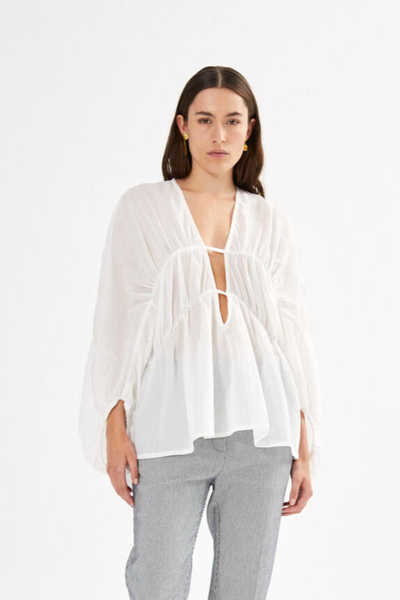 Corrie dyb V-hals bluse - Hvid