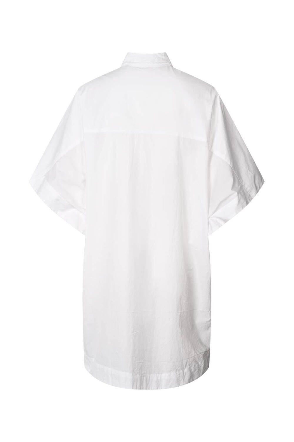 Berta Poplin Curved Hem skjortekjole - hvid