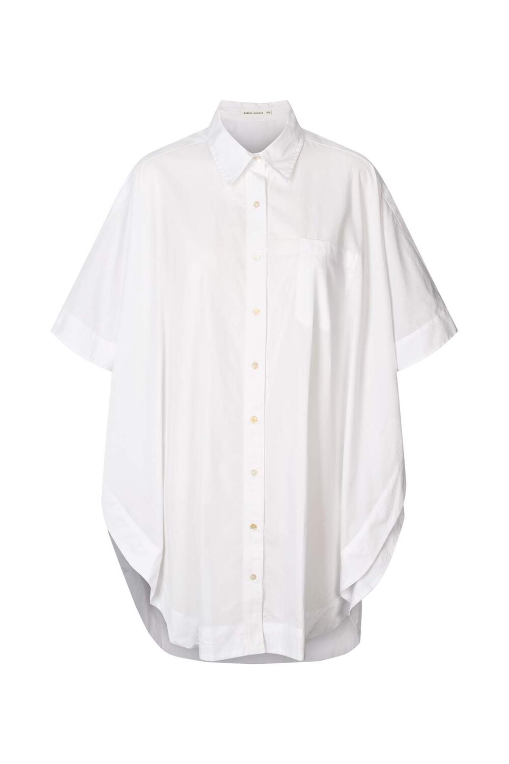 Berta Poplin Curved Hem skjortekjole - hvid